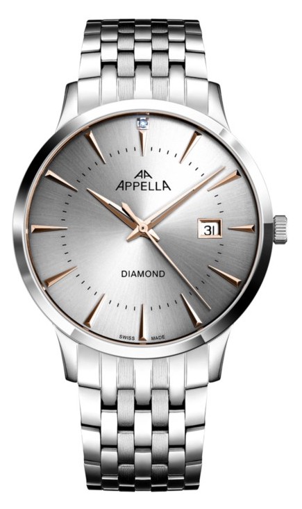 APPELLA   швейцарские часы, кварцевый механизм, сталь, 40 мм