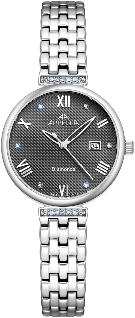 APPELLA  Женские швейцарские часы, кварцевый механизм, сталь, 30 мм
