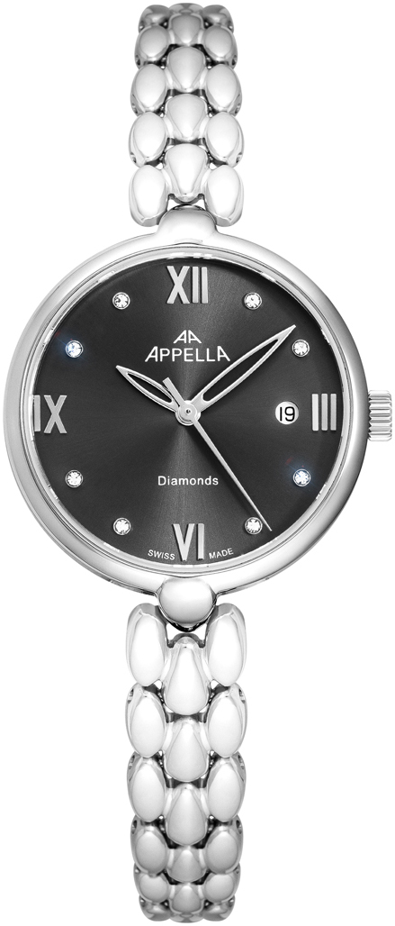 APPELLA  Женские швейцарские часы, кварцевый механизм, сталь, 28 мм