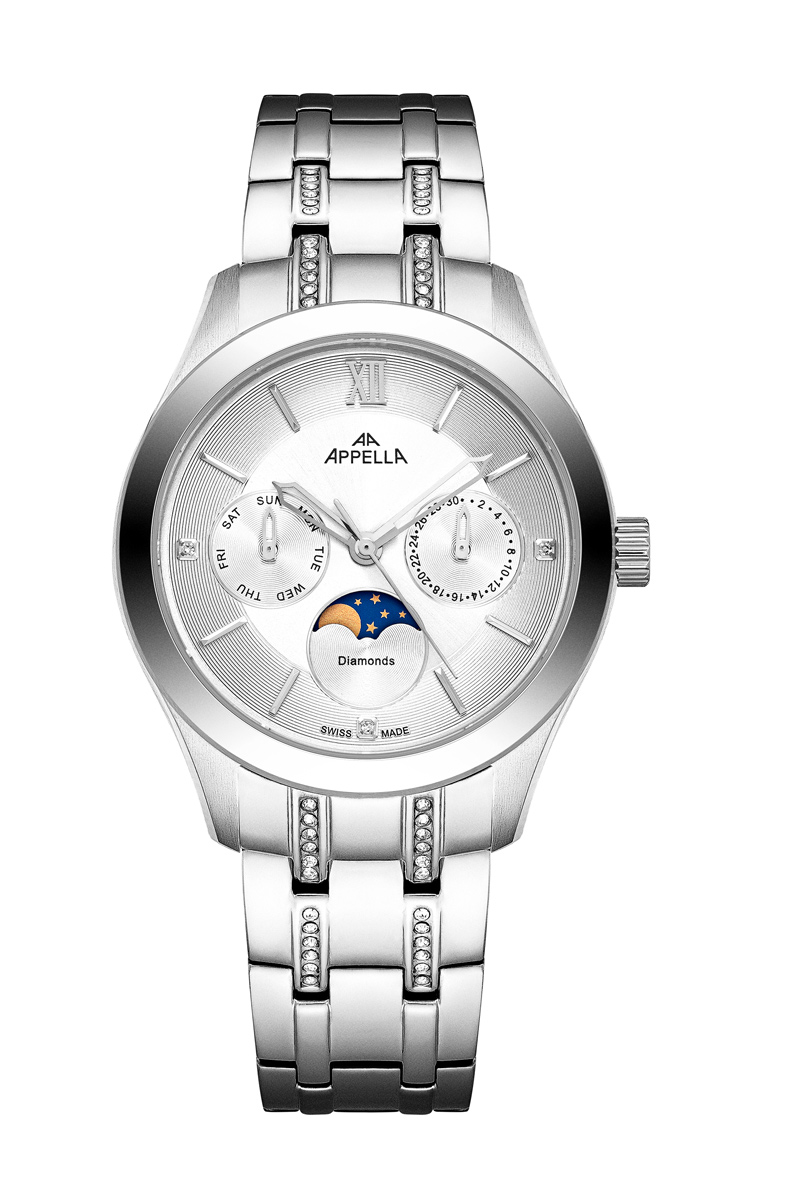APPELLA  Женские швейцарские часы, кварцевый механизм, сталь, 36 мм