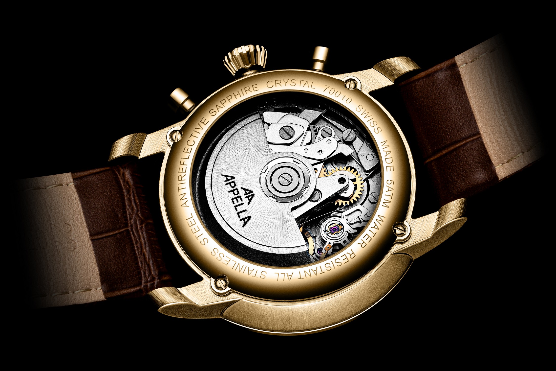APPELLA  Мужские швейцарские часы, автоматический механизм, сталь с покрытием, 42,5 мм