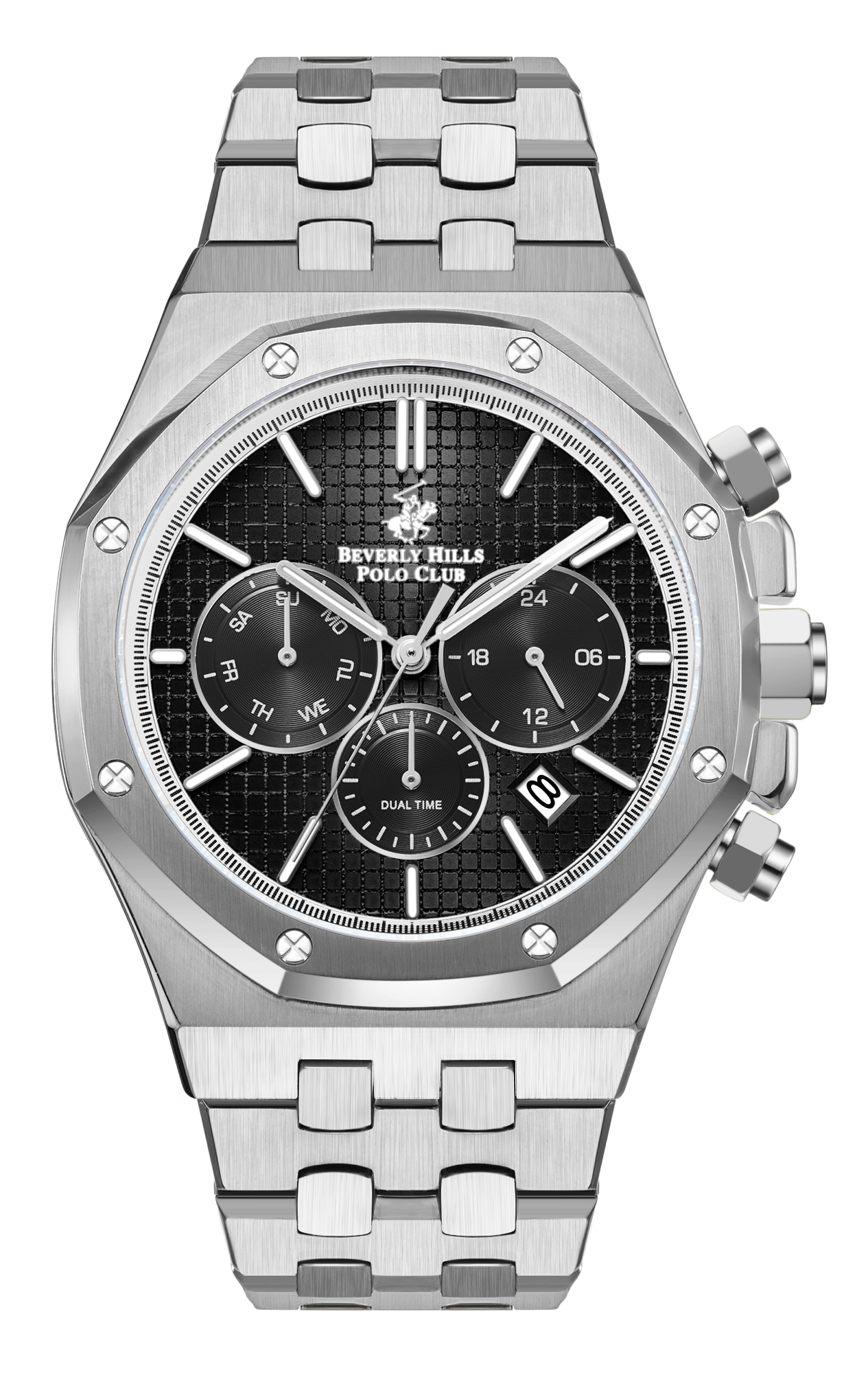BEVERLY HILLS POLO CLUB   часы, кварцевый механизм, сталь, 42 мм