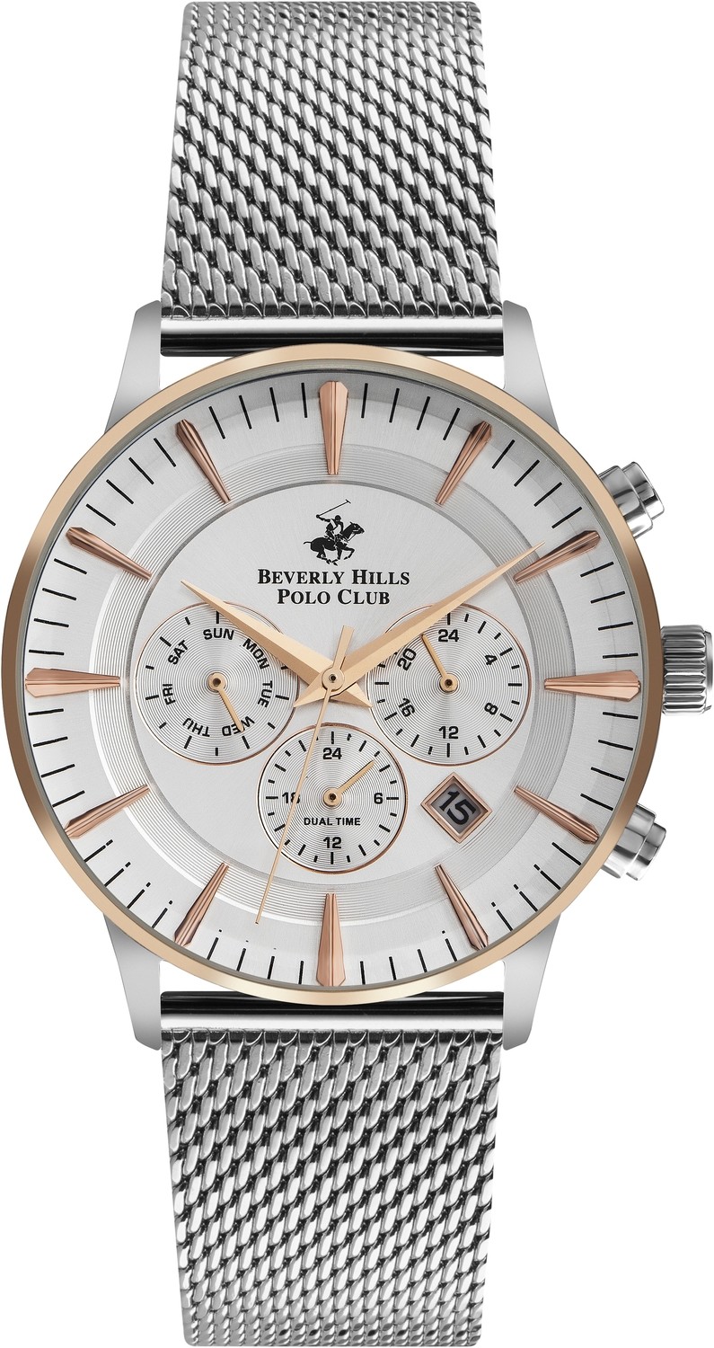 BEVERLY HILLS POLO CLUB  Мужские часы, кварцевый механизм, сталь с покрытием, 43 мм