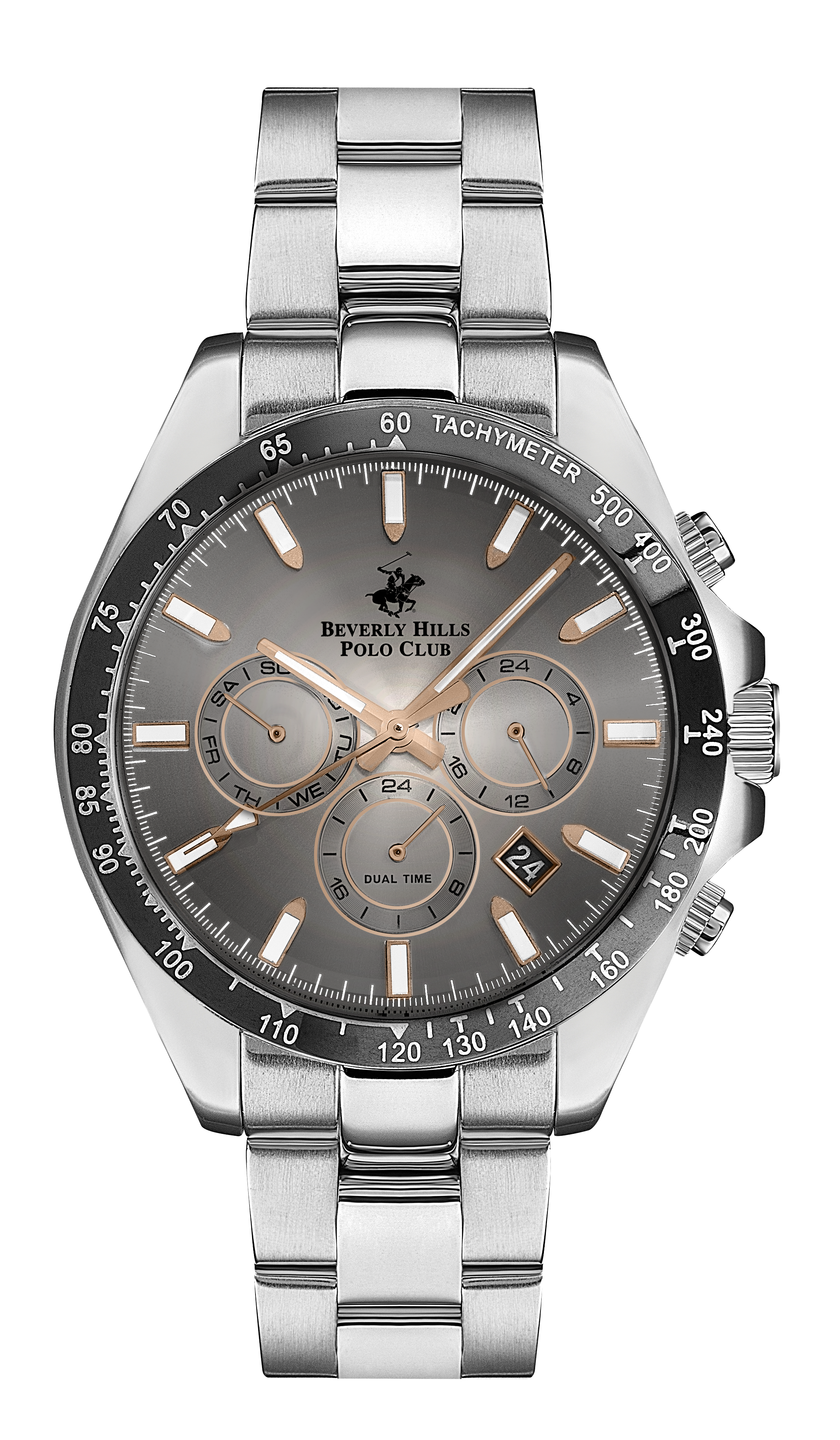 BEVERLY HILLS POLO CLUB   часы, кварцевый механизм, сталь с покрытием, 42 мм