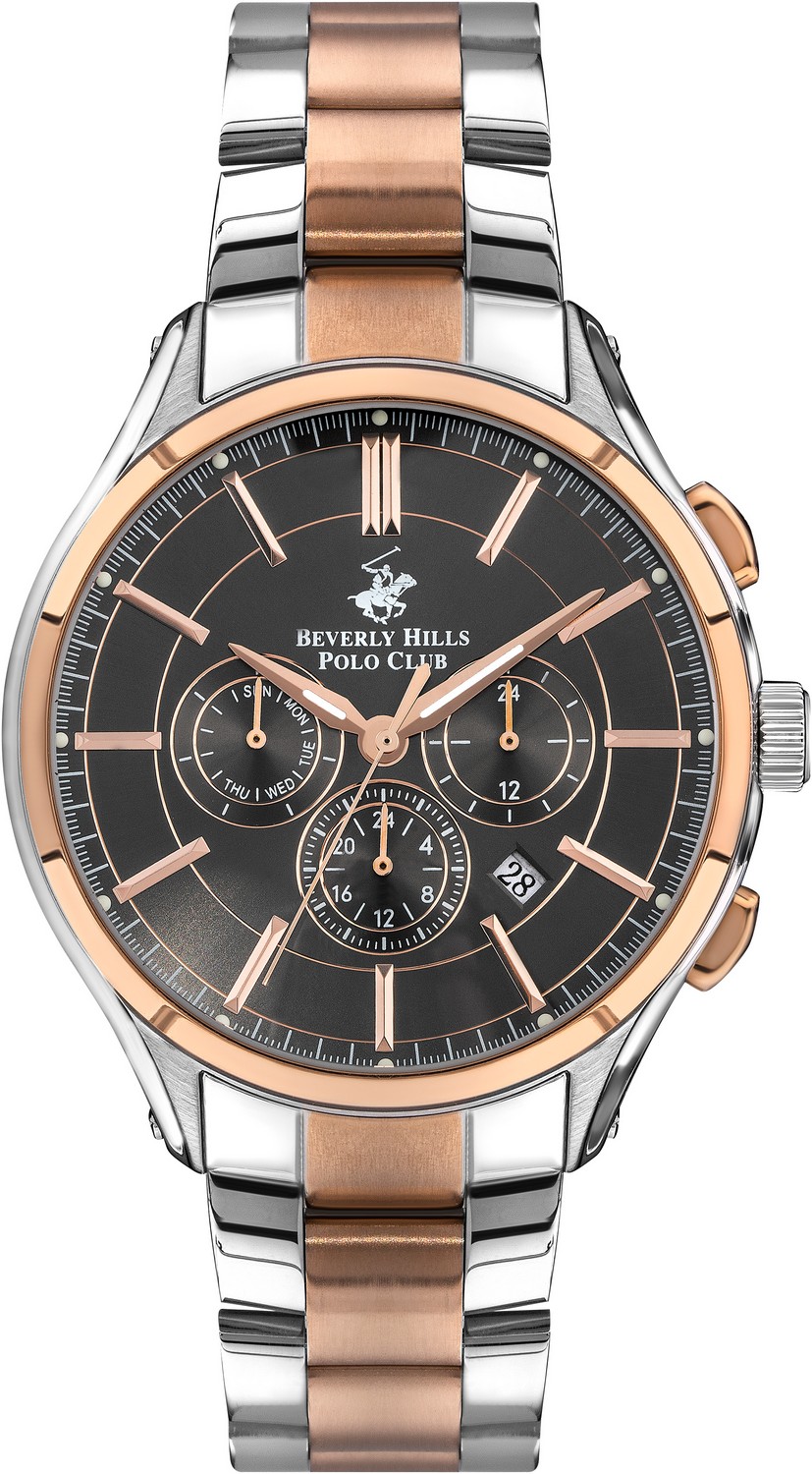 BEVERLY HILLS POLO CLUB  Мужские часы, кварцевый механизм, сталь с покрытием, 46 мм