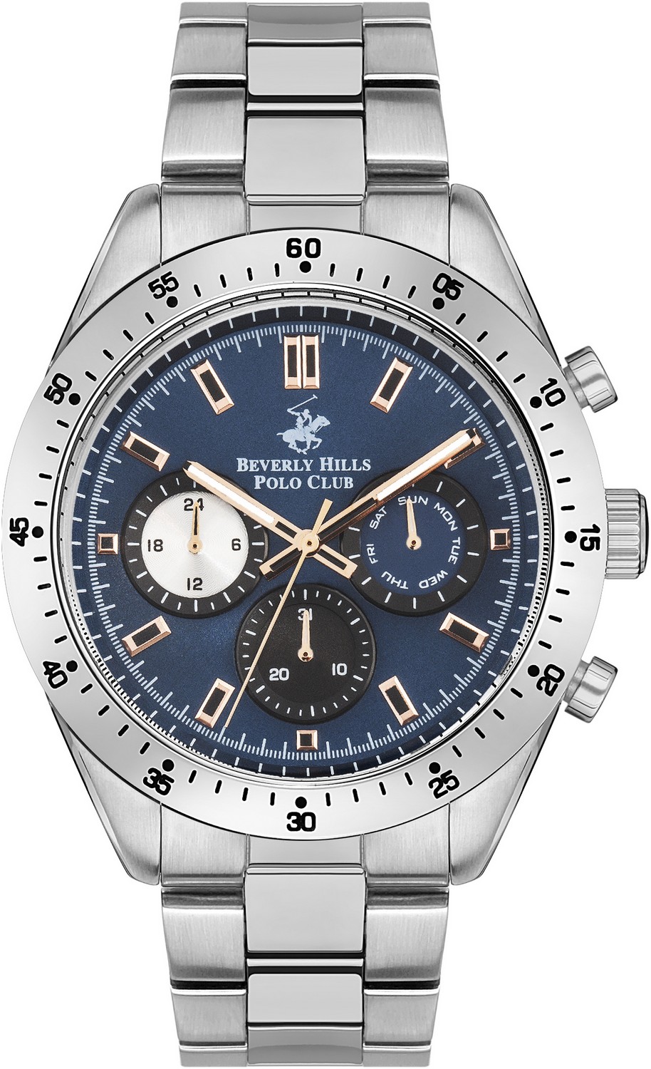 BEVERLY HILLS POLO CLUB  Мужские часы, кварцевый механизм, сталь, 46 мм