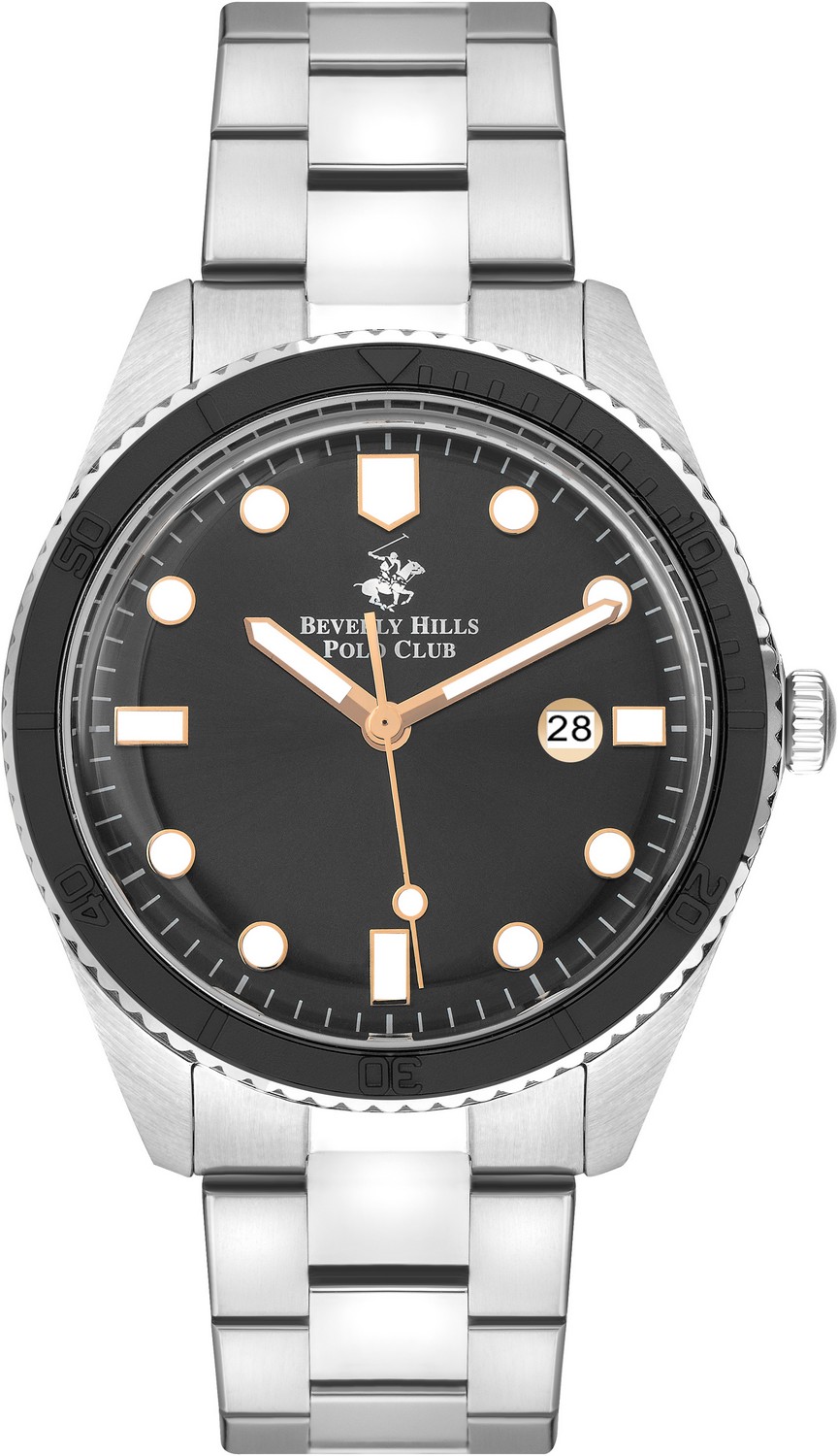 BEVERLY HILLS POLO CLUB  Мужские часы, кварцевый механизм, сталь, 44 мм