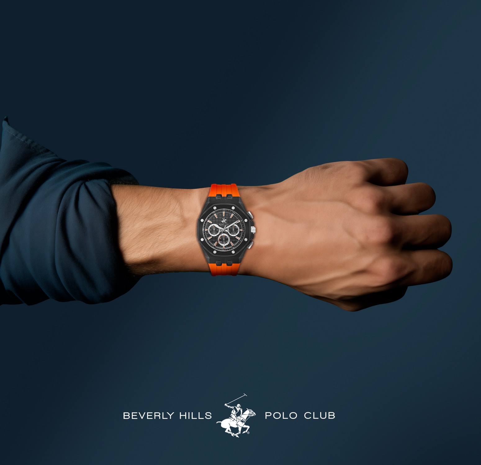 BEVERLY HILLS POLO CLUB  Мужские часы, кварцевый механизм, сталь с покрытием, 45,5 мм