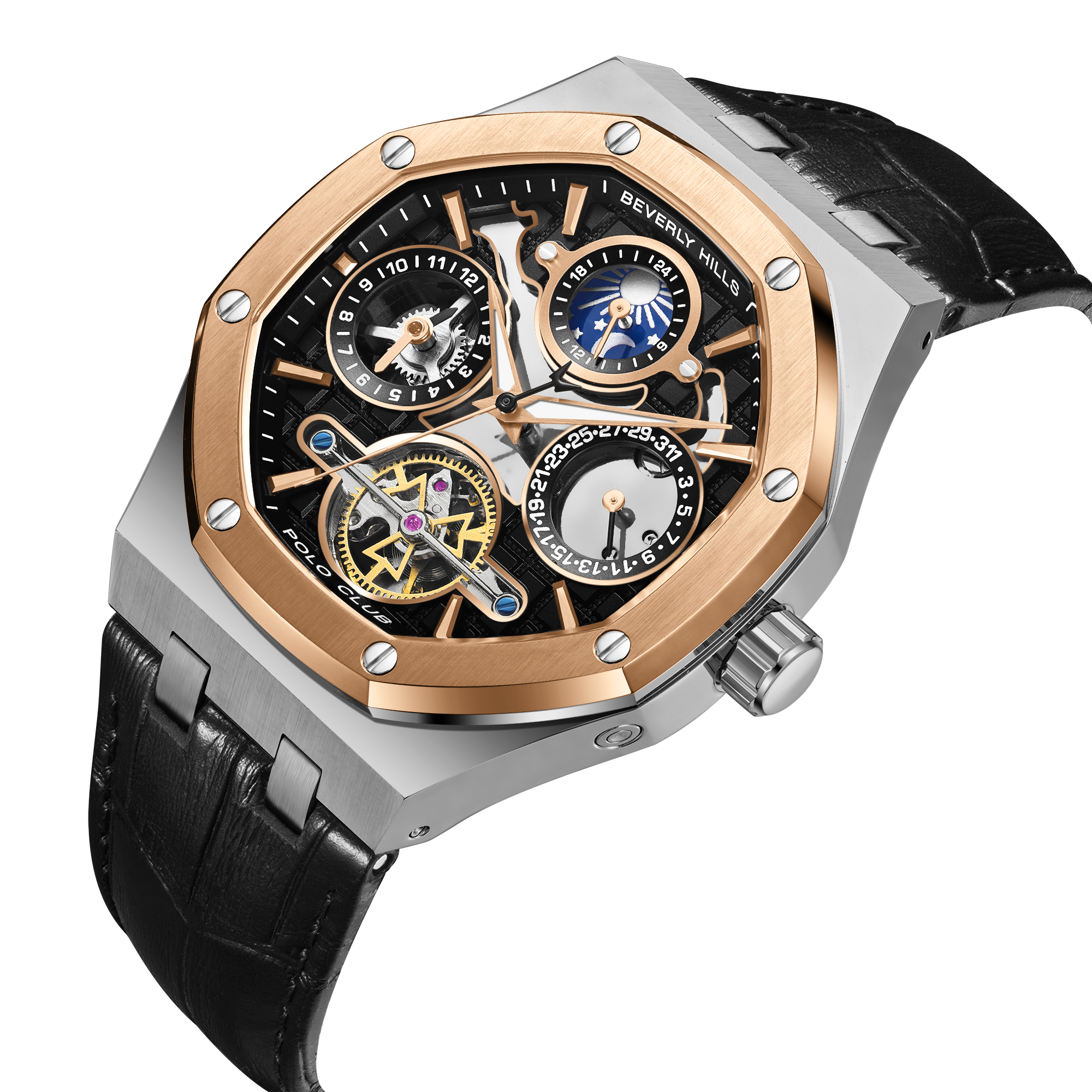 BEVERLY HILLS POLO CLUB  Мужские часы, автоматический механизм, сталь с покрытием, 44 мм