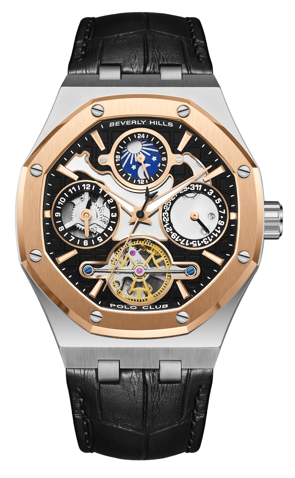 BEVERLY HILLS POLO CLUB  Мужские часы, автоматический механизм, сталь с покрытием, 44 мм