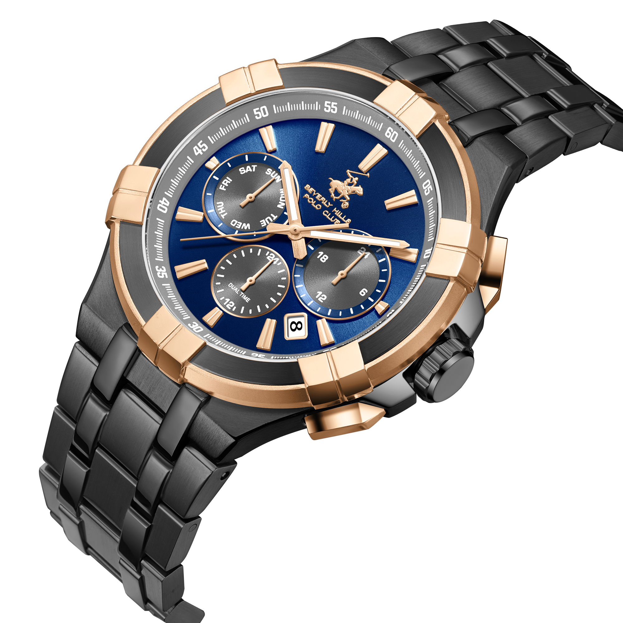 BEVERLY HILLS POLO CLUB  Мужские часы, кварцевый механизм, сталь с покрытием, 44 мм