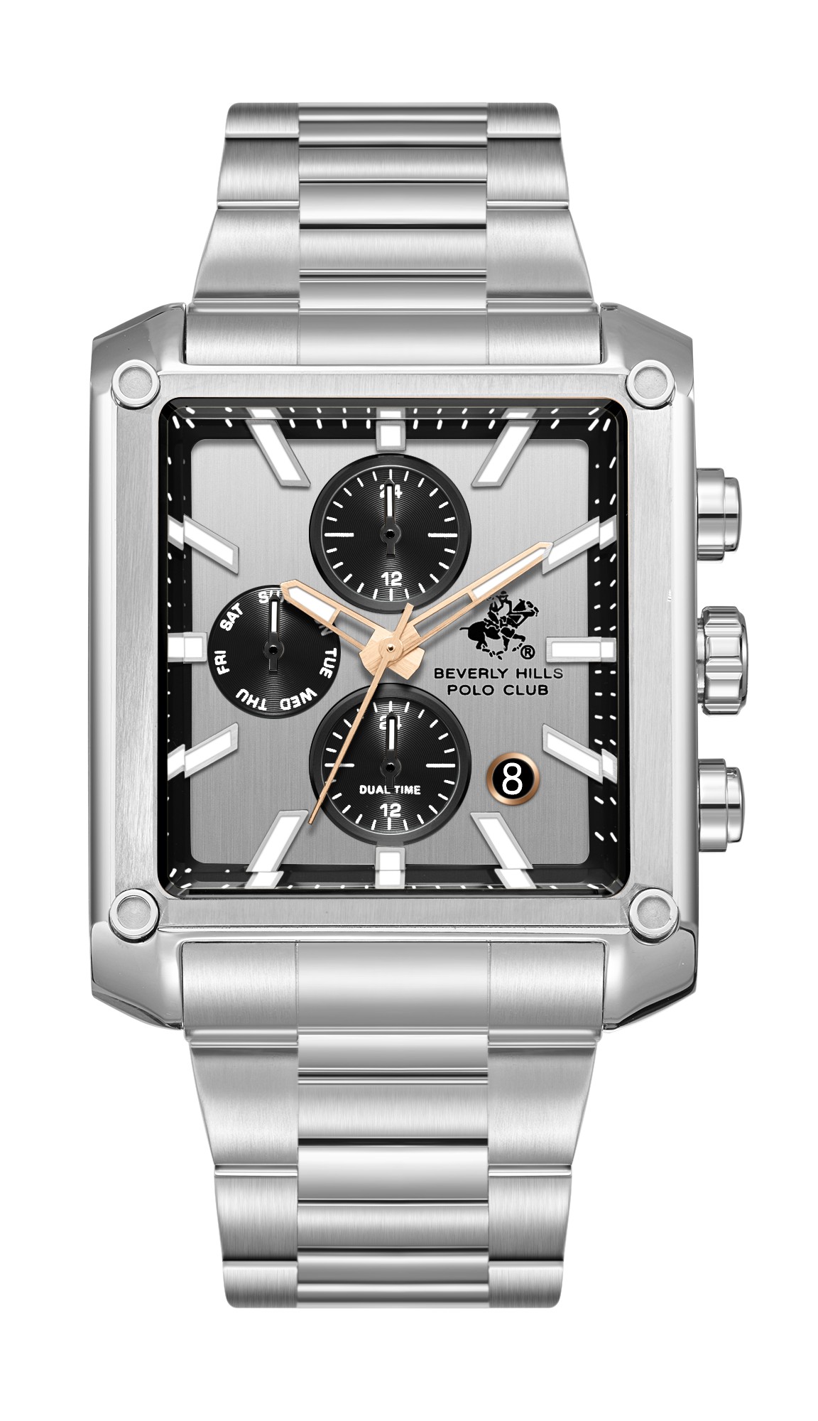 BEVERLY HILLS POLO CLUB   часы, кварцевый механизм, сталь, 38х46 мм