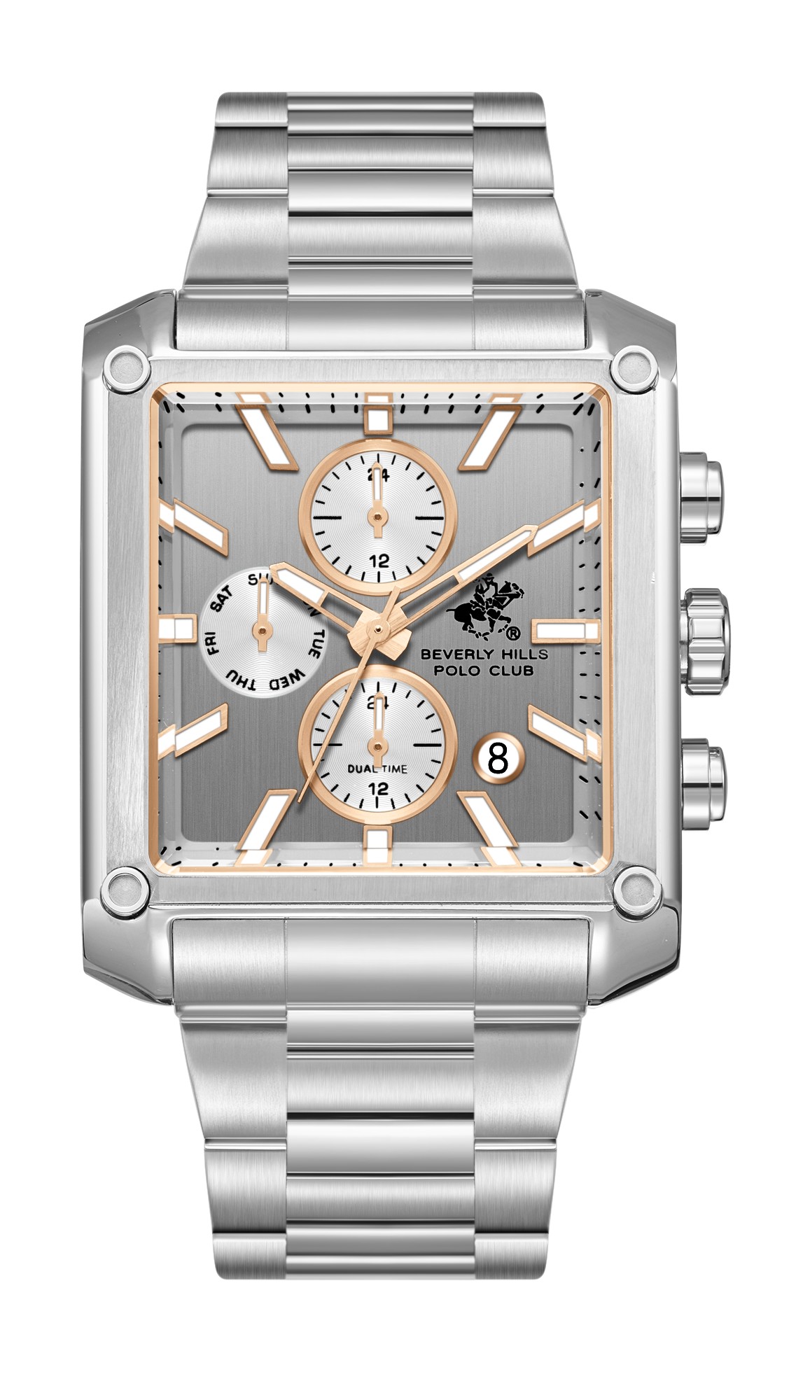 BEVERLY HILLS POLO CLUB   часы, кварцевый механизм, сталь, 38х46 мм