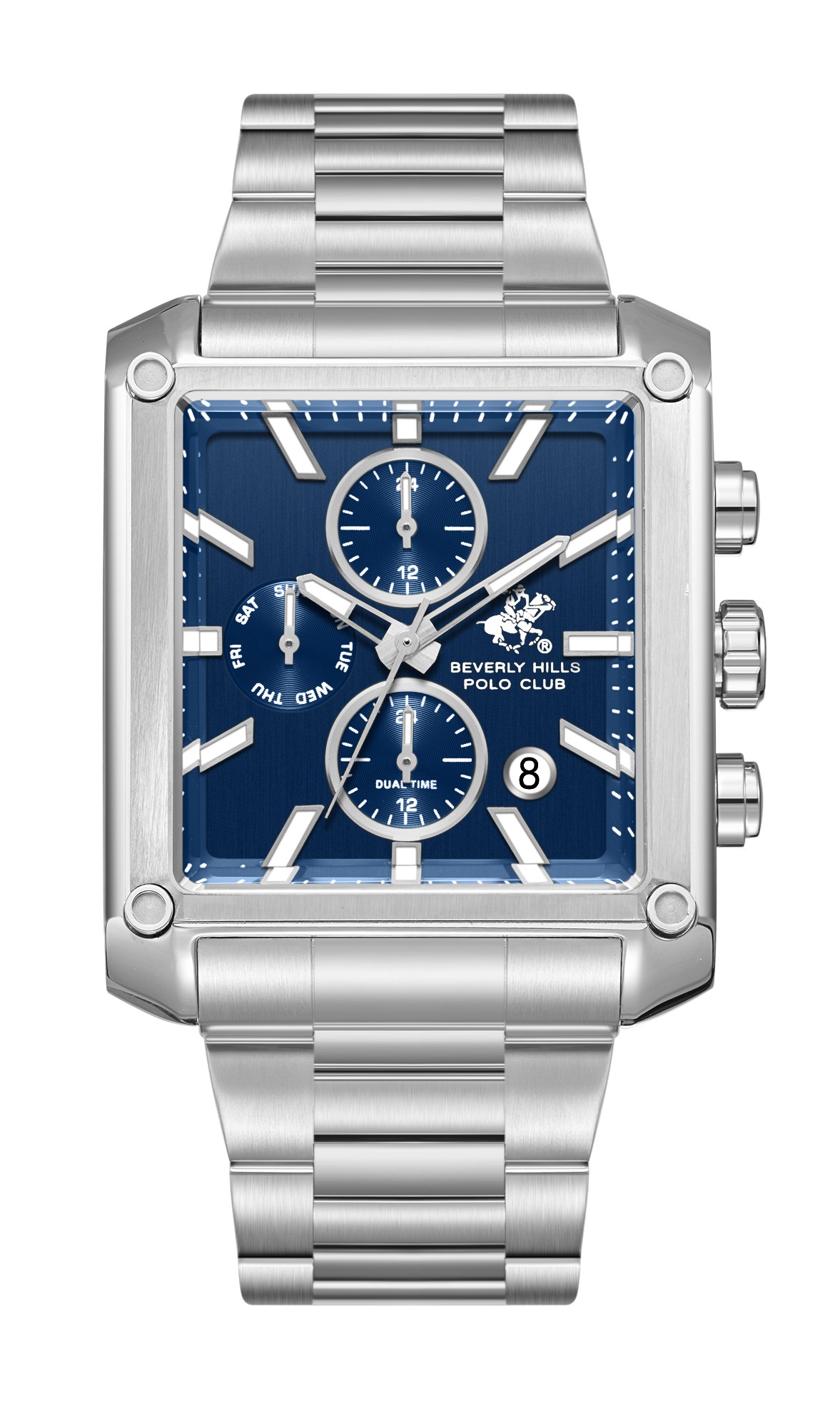 BEVERLY HILLS POLO CLUB   часы, кварцевый механизм, сталь, 38х46 мм