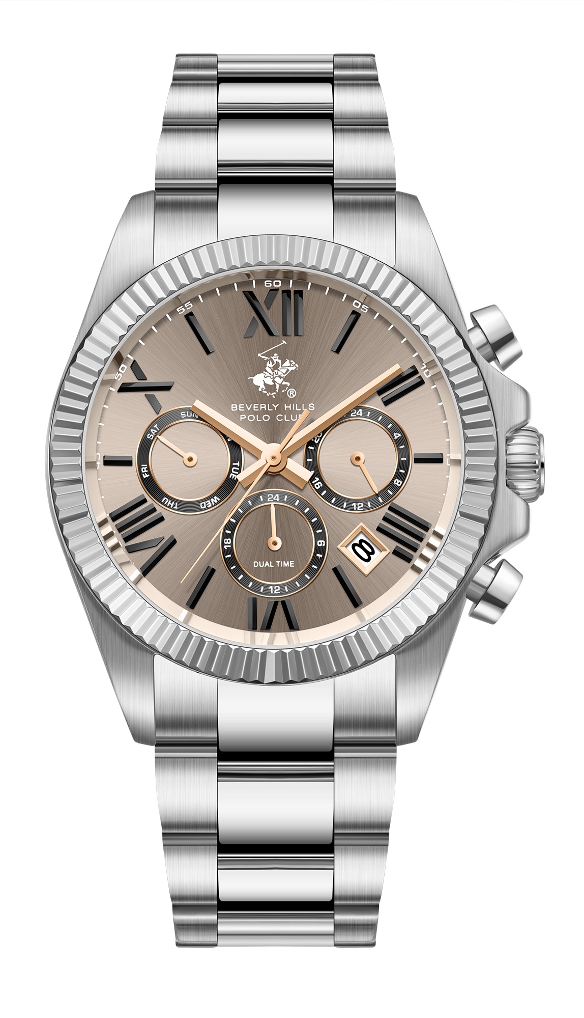 BEVERLY HILLS POLO CLUB   часы, кварцевый механизм, сталь, 40 мм