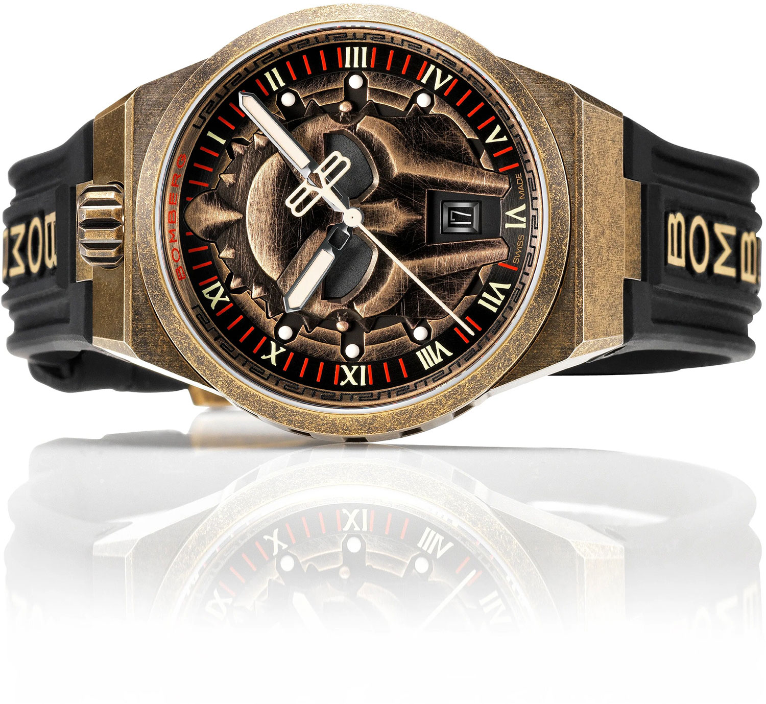 Bomberg  Мужские швейцарские часы, кварцевый механизм, сталь с покрытием, 43мм