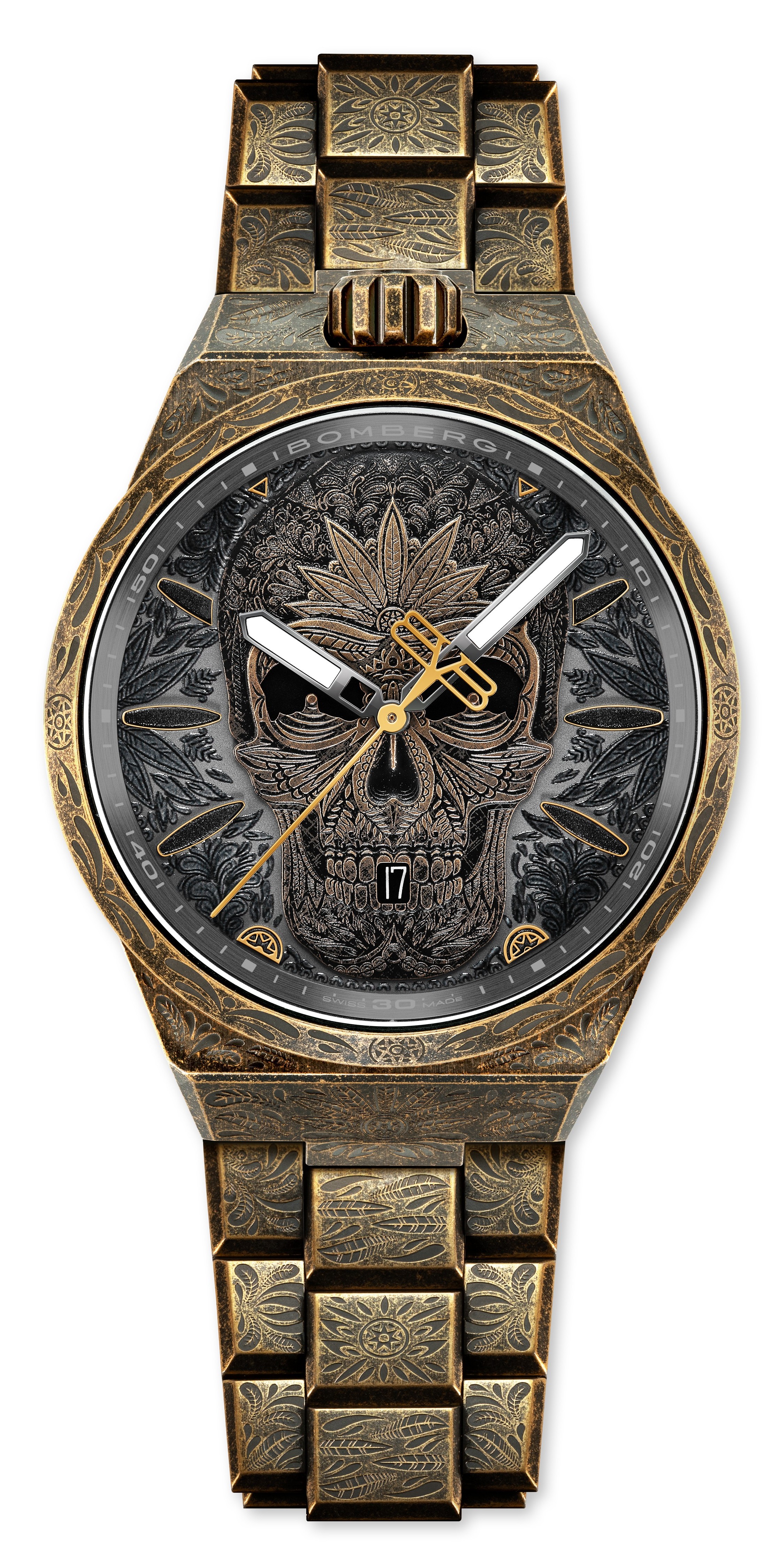 Bomberg  Мужские швейцарские часы, кварцевый механизм, сталь с покрытием, 43мм