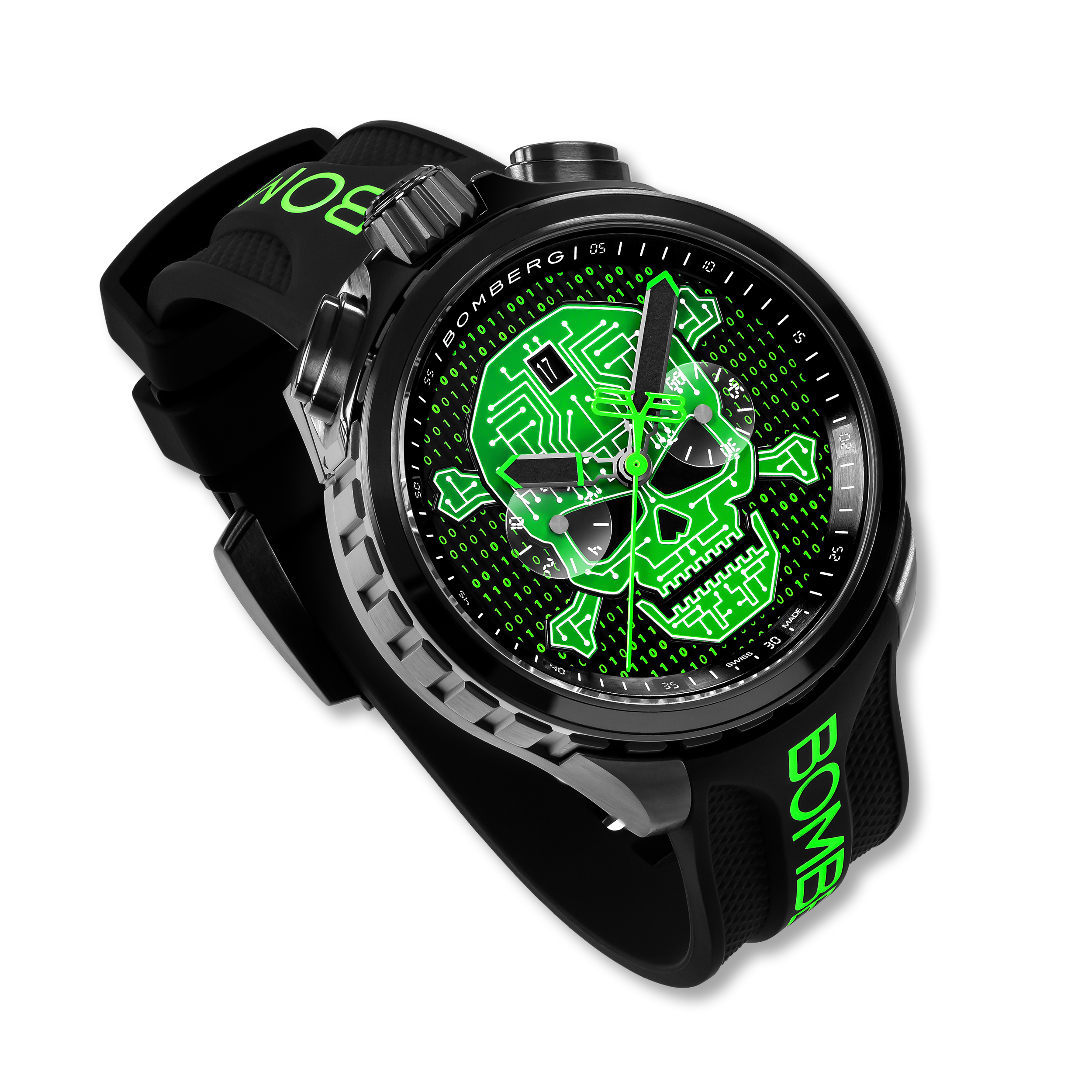 Bomberg  Мужские швейцарские часы, кварцевый механизм, сталь с покрытием, 45мм