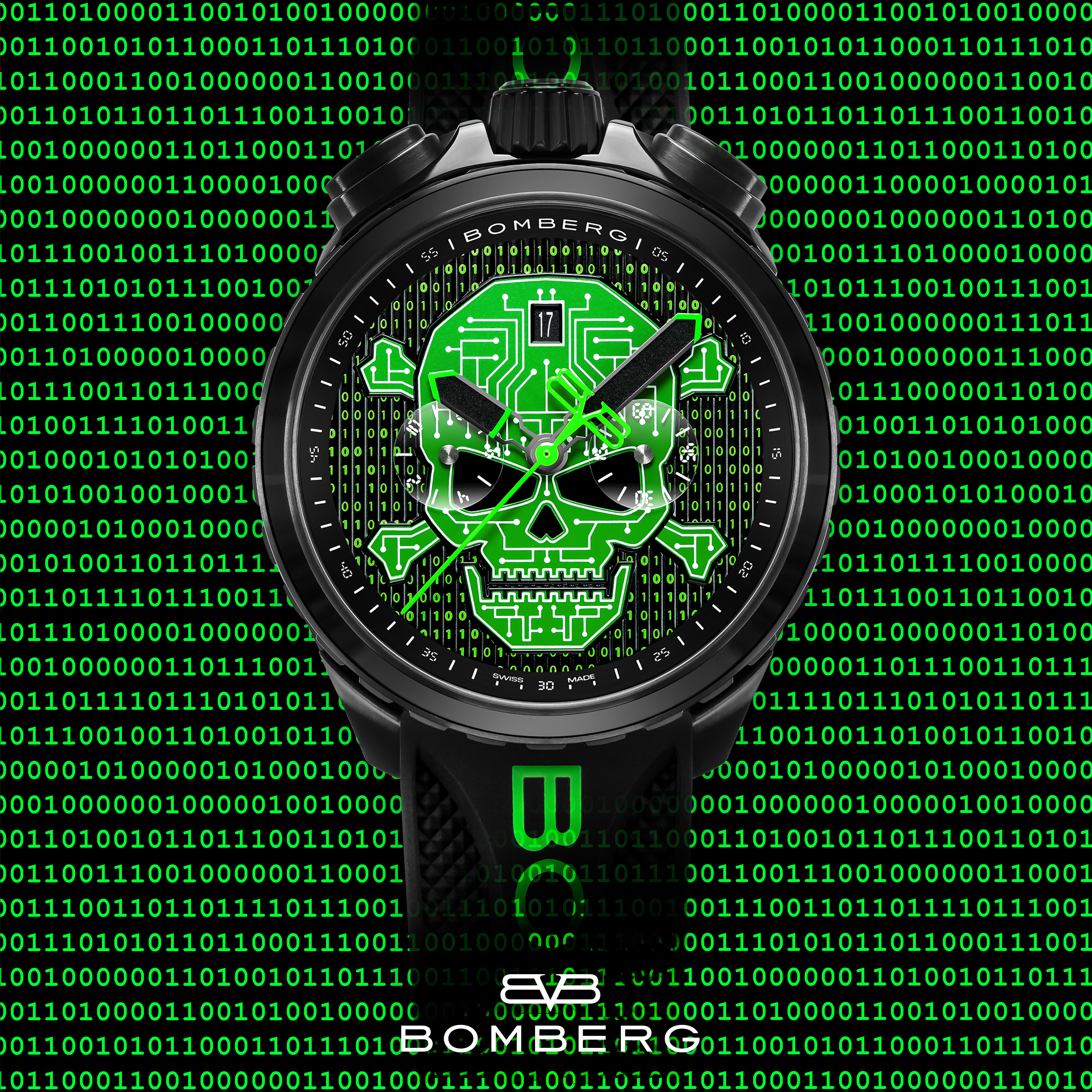 Bomberg  Мужские швейцарские часы, кварцевый механизм, сталь с покрытием, 45мм