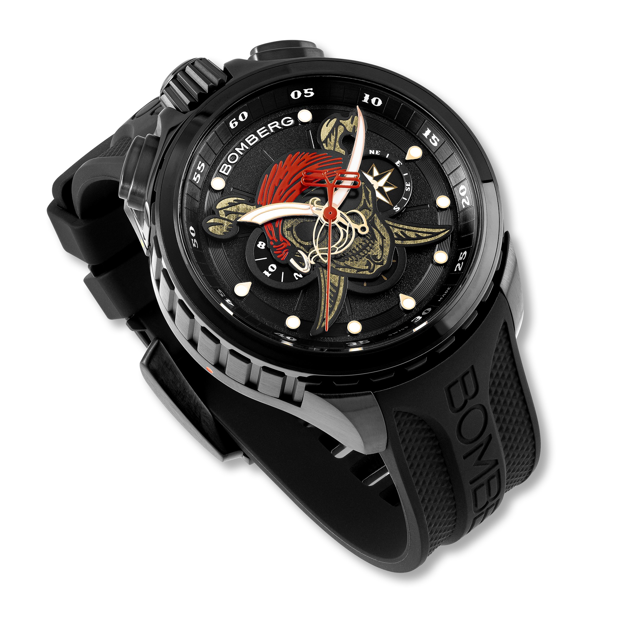 Bomberg  Мужские швейцарские часы, кварцевый механизм, сталь с покрытием, 45мм