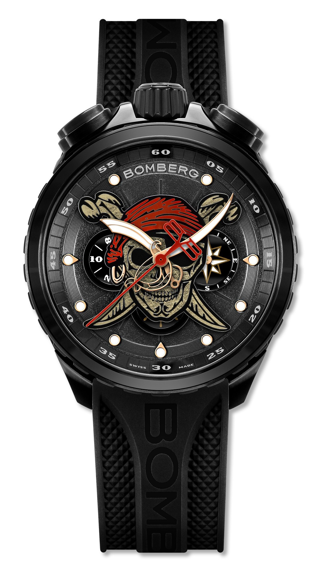 Bomberg  Мужские швейцарские часы, кварцевый механизм, сталь с покрытием, 45мм