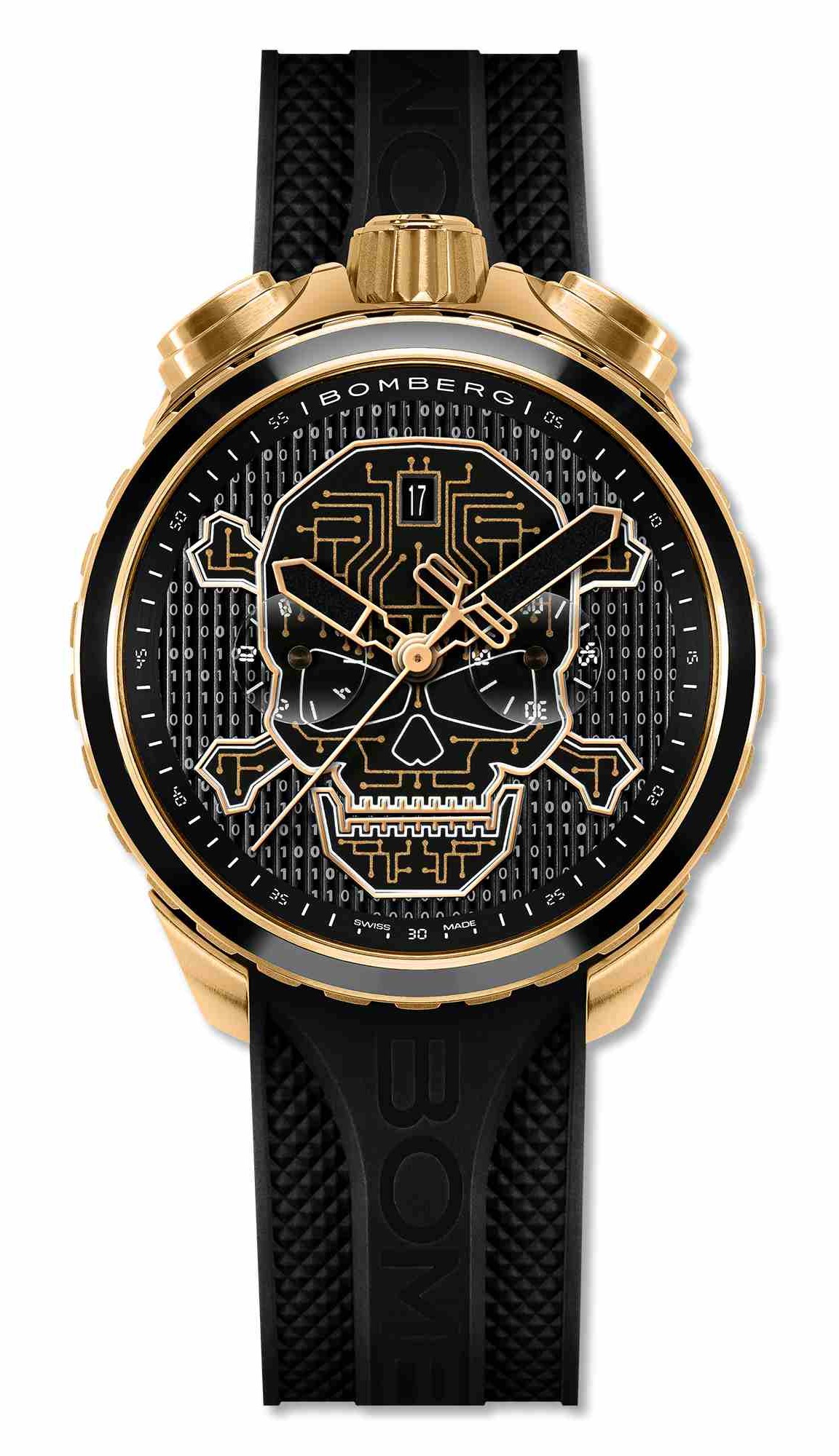 Bomberg  Мужские швейцарские часы, кварцевый механизм, сталь с покрытием, 45мм