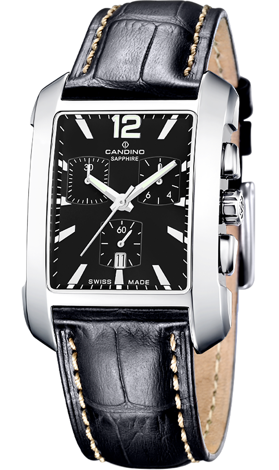 CANDINO  Мужские швейцарские часы, кварцевый механизм, сталь, 33 х 45 мм