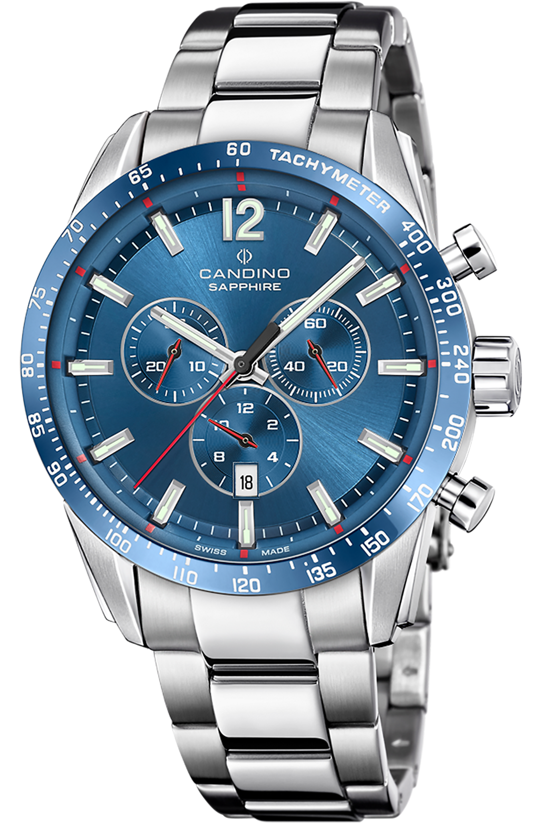 CANDINO  Мужские швейцарские часы, кварцевый механизм, сталь, 45 мм