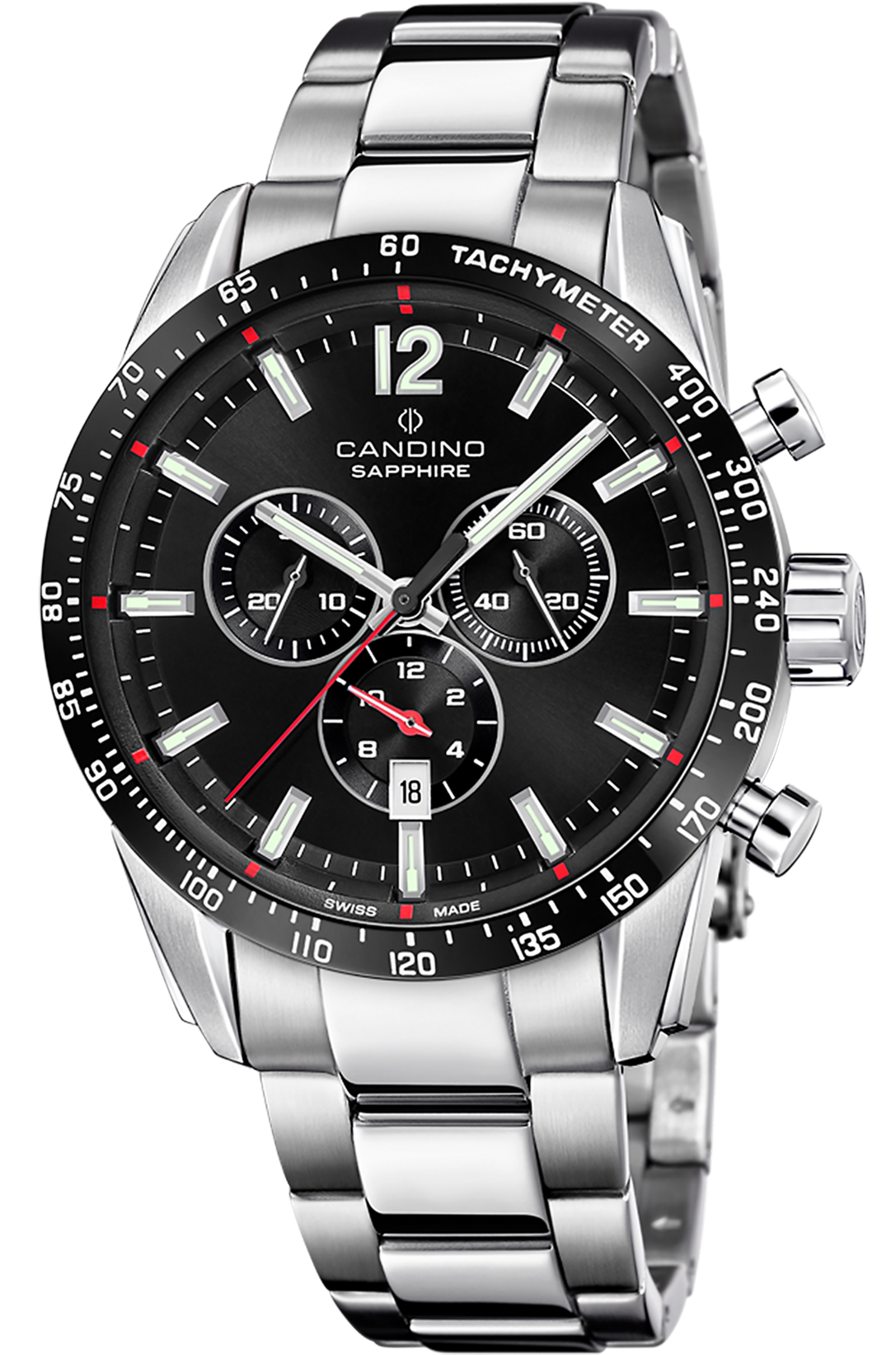 CANDINO  Мужские швейцарские часы, кварцевый механизм, сталь, 45 мм
