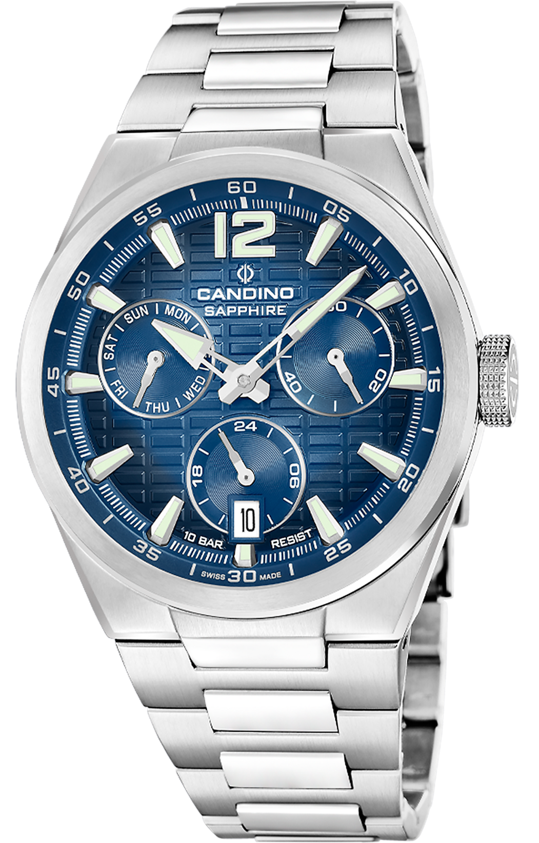 CANDINO  Мужские швейцарские часы, кварцевый механизм, сталь, 43 мм