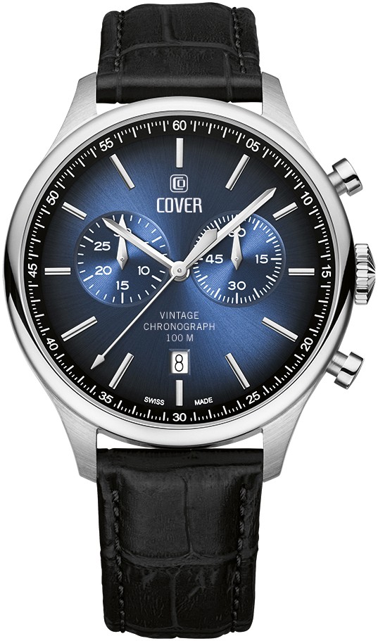 COVER  Мужские швейцарские часы, кварцевый механизм, сталь, 42.5 мм
