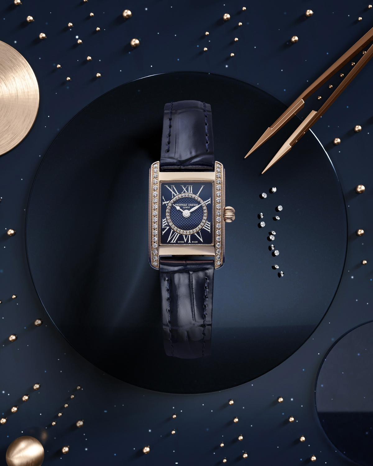 FREDERIQUE CONSTANT CLASSICS Женские швейцарские часы, кварцевый механизм, сталь с покрытием, 23х21 мм