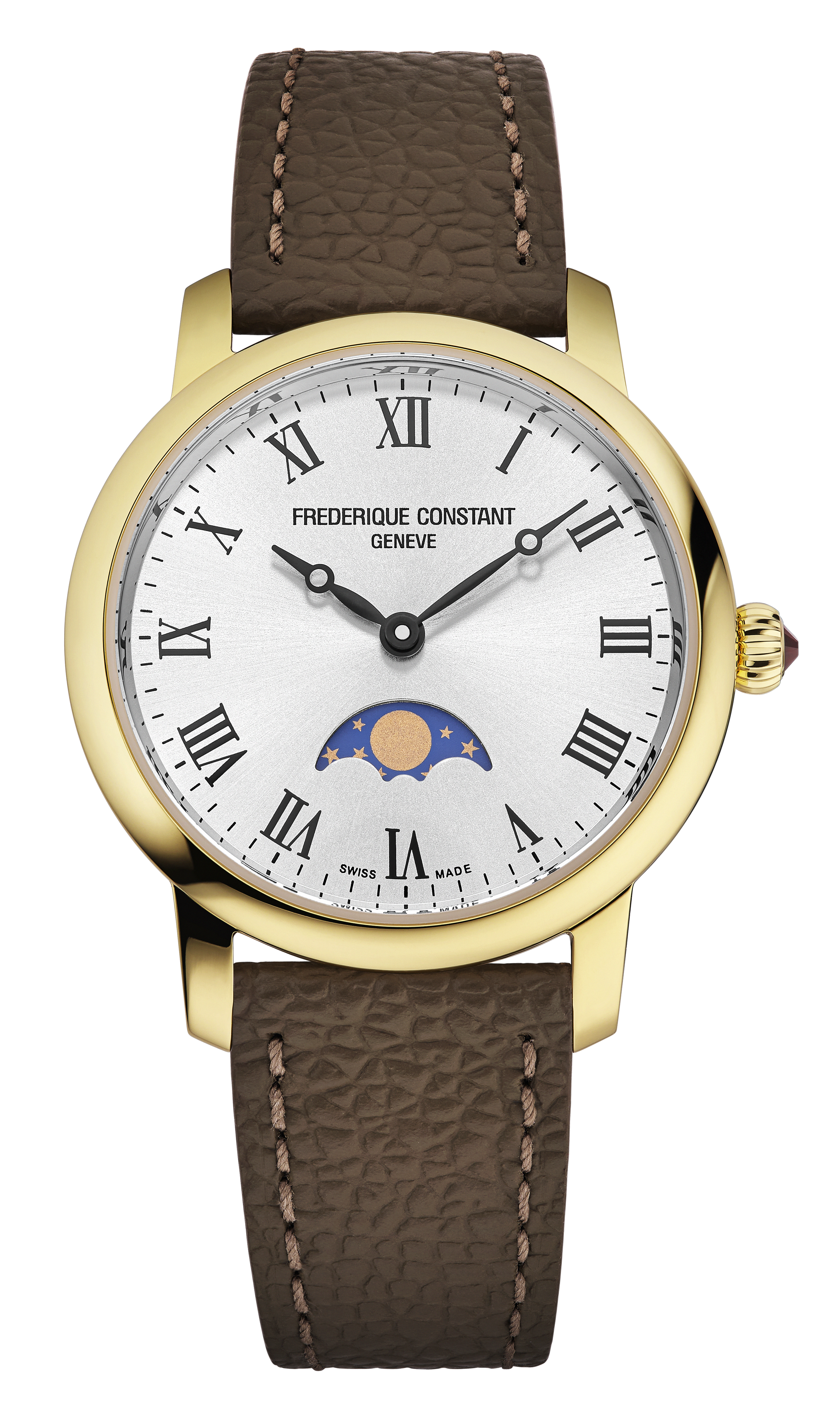 FREDERIQUE CONSTANT  Женские швейцарские часы с кварцевым механизмом, 30 мм. 
Коричневый ремешок из натуральной кожи