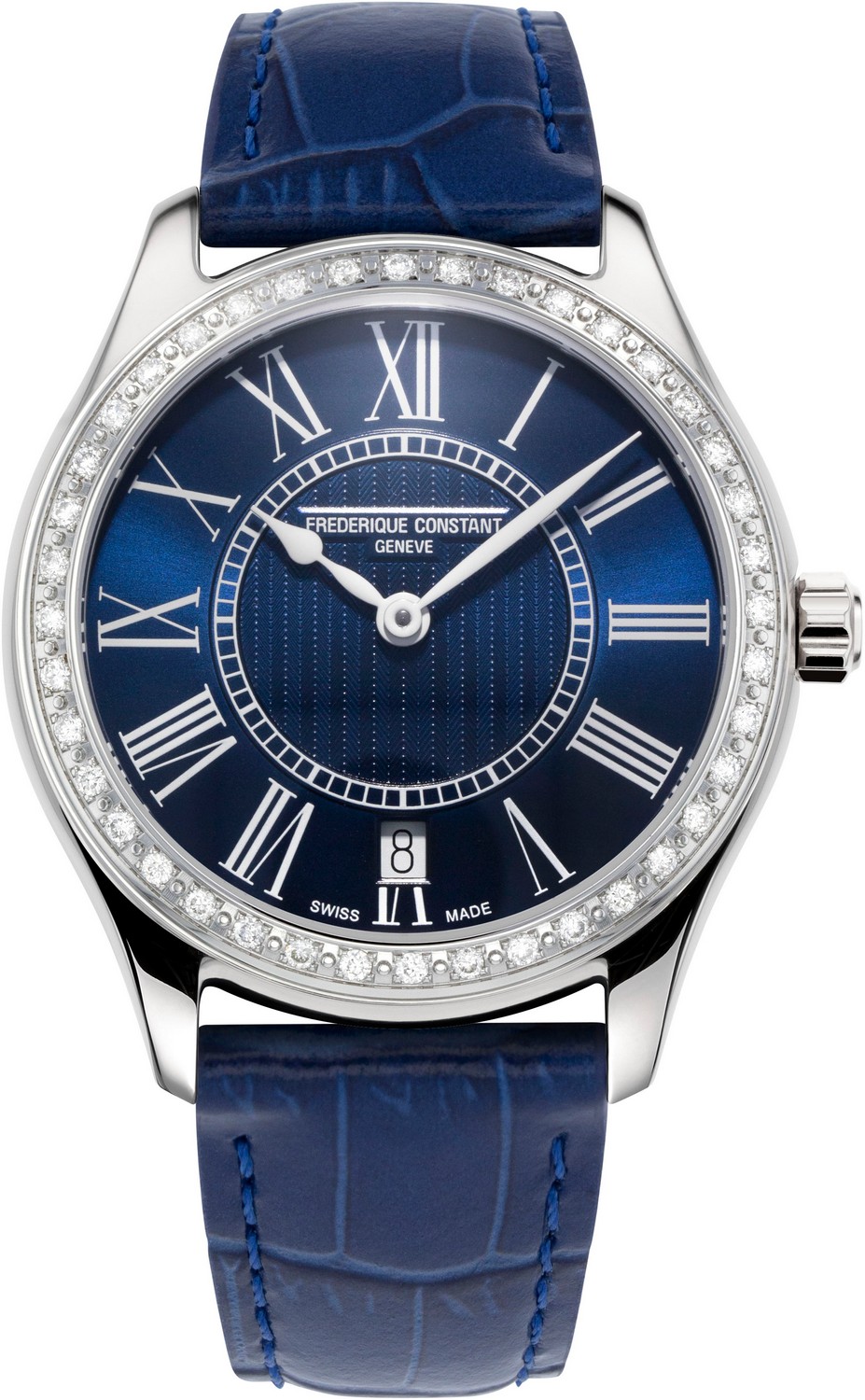 Часы FREDERIQUE CONSTANT  FC-220MN3BD6 Современные женские швейцарские часы, стальной корпус с бриллиантами, на кожаном ремне, функция даты