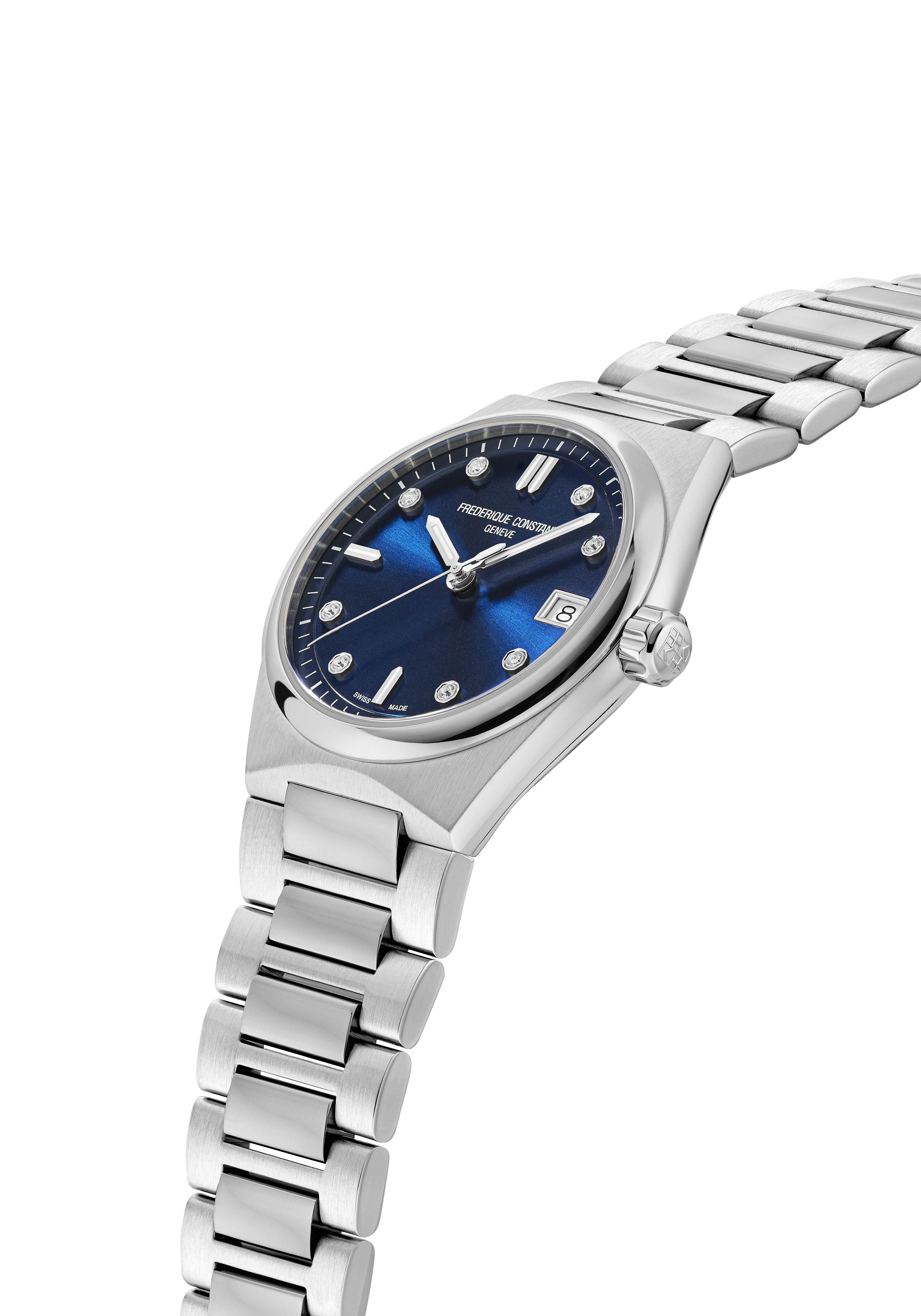 FREDERIQUE CONSTANT  Женские швейцарские часы с кварцевым механизмом, 31 мм. 
Стальной браслет, дополнительный ремешок из каучука