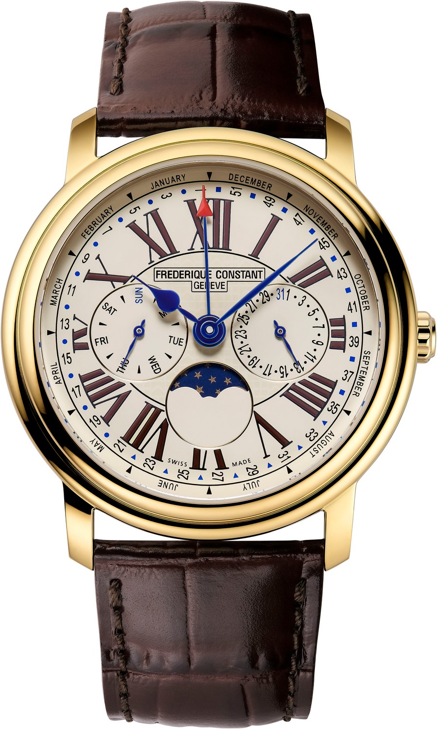 FREDERIQUE CONSTANT  Стильные классические мужские швейцарские часы, стальные с позолотой, идеальный подарок в стиле кажуал, функция дата, день недели, фаза Луны
