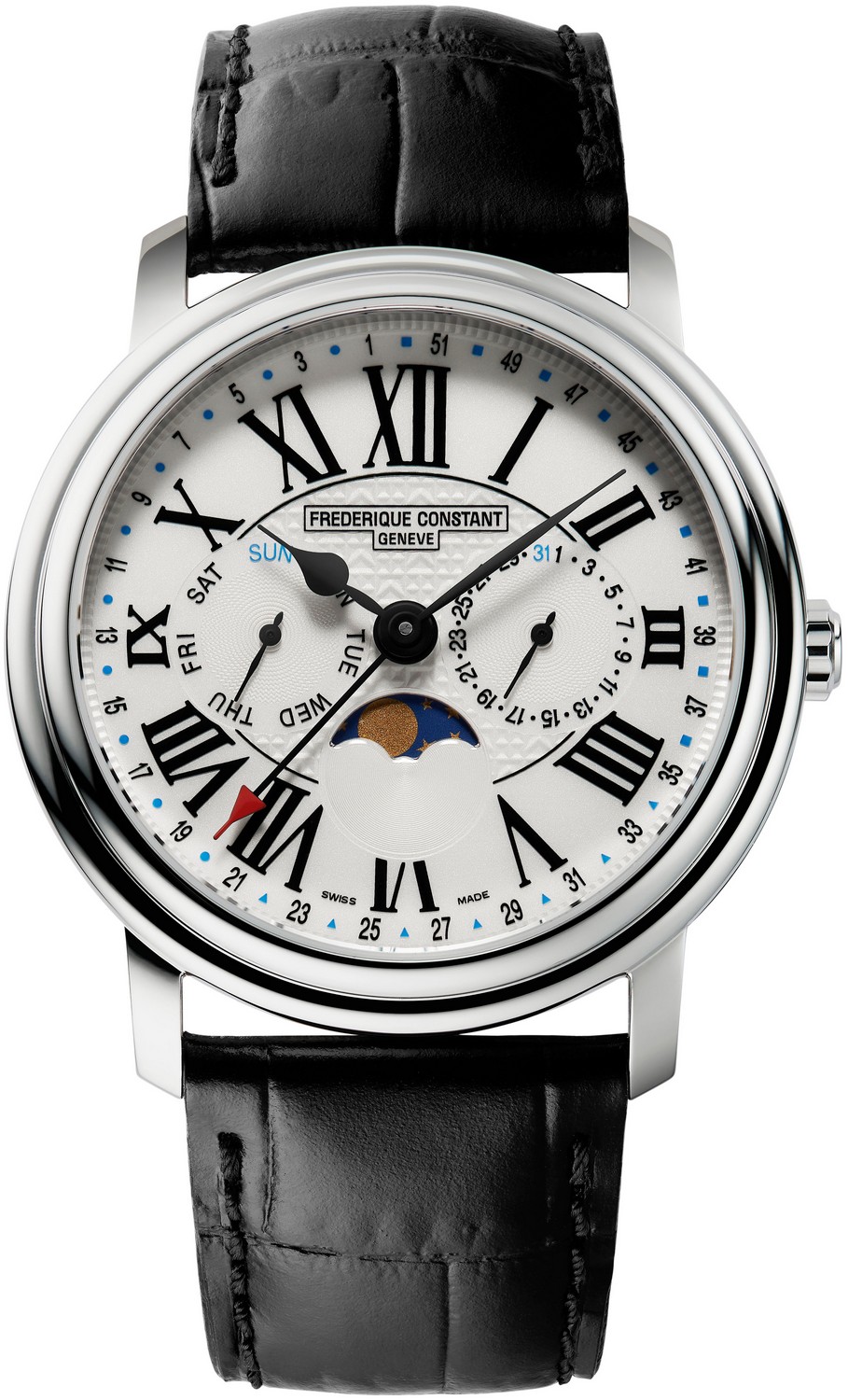 FREDERIQUE CONSTANT  Стильные классические мужские швейцарские часы, стальные, идеальный подарок в стиле кажуал, функция дата, день недели, фаза Луны