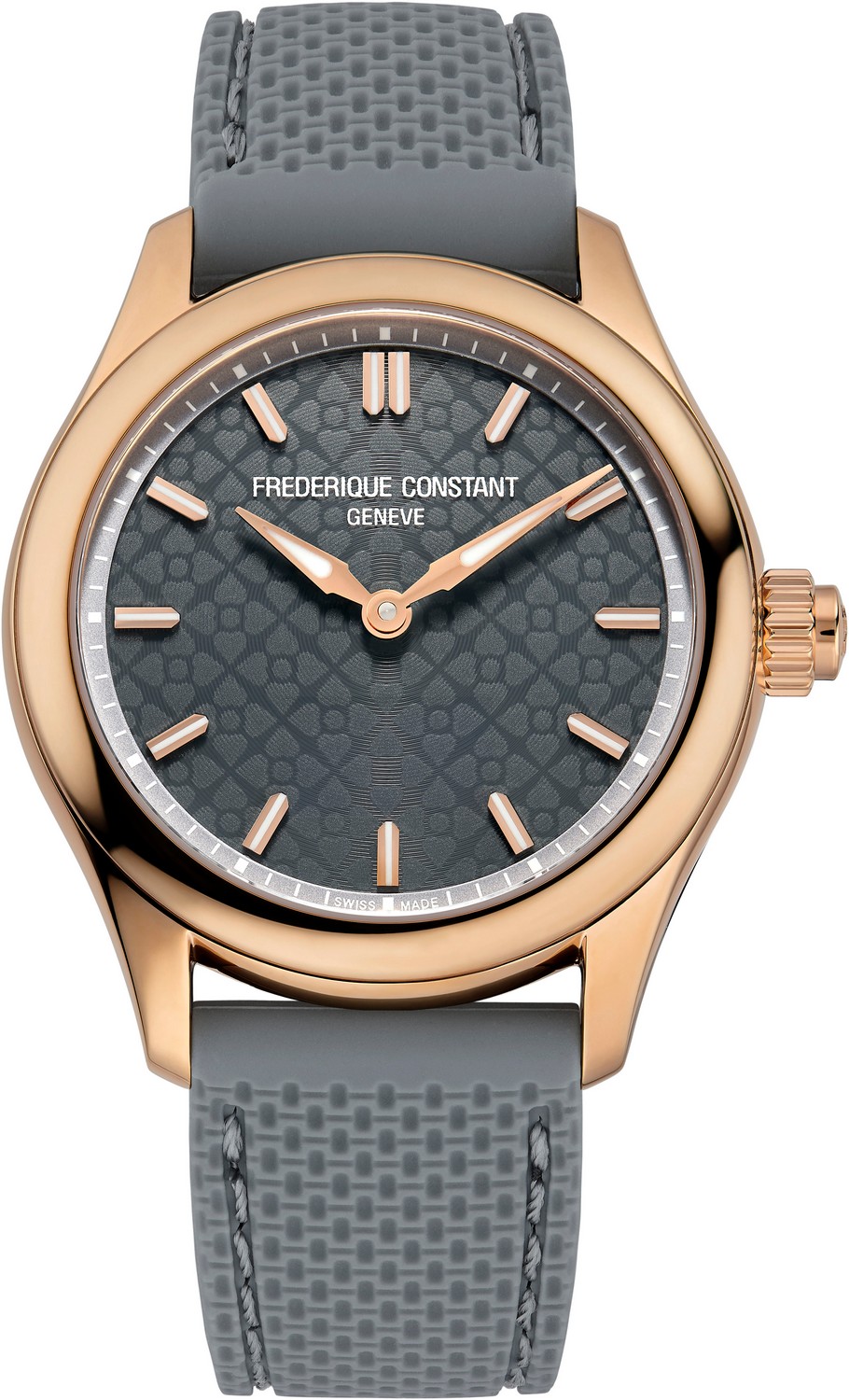FREDERIQUE CONSTANT  Смарт часы: женские умные часы с функцией мониторинга пульса, сна и активности, серый циферблат, стальной корпус с позолотой, серый каучуковый ремешок, повседневный модный стиль
