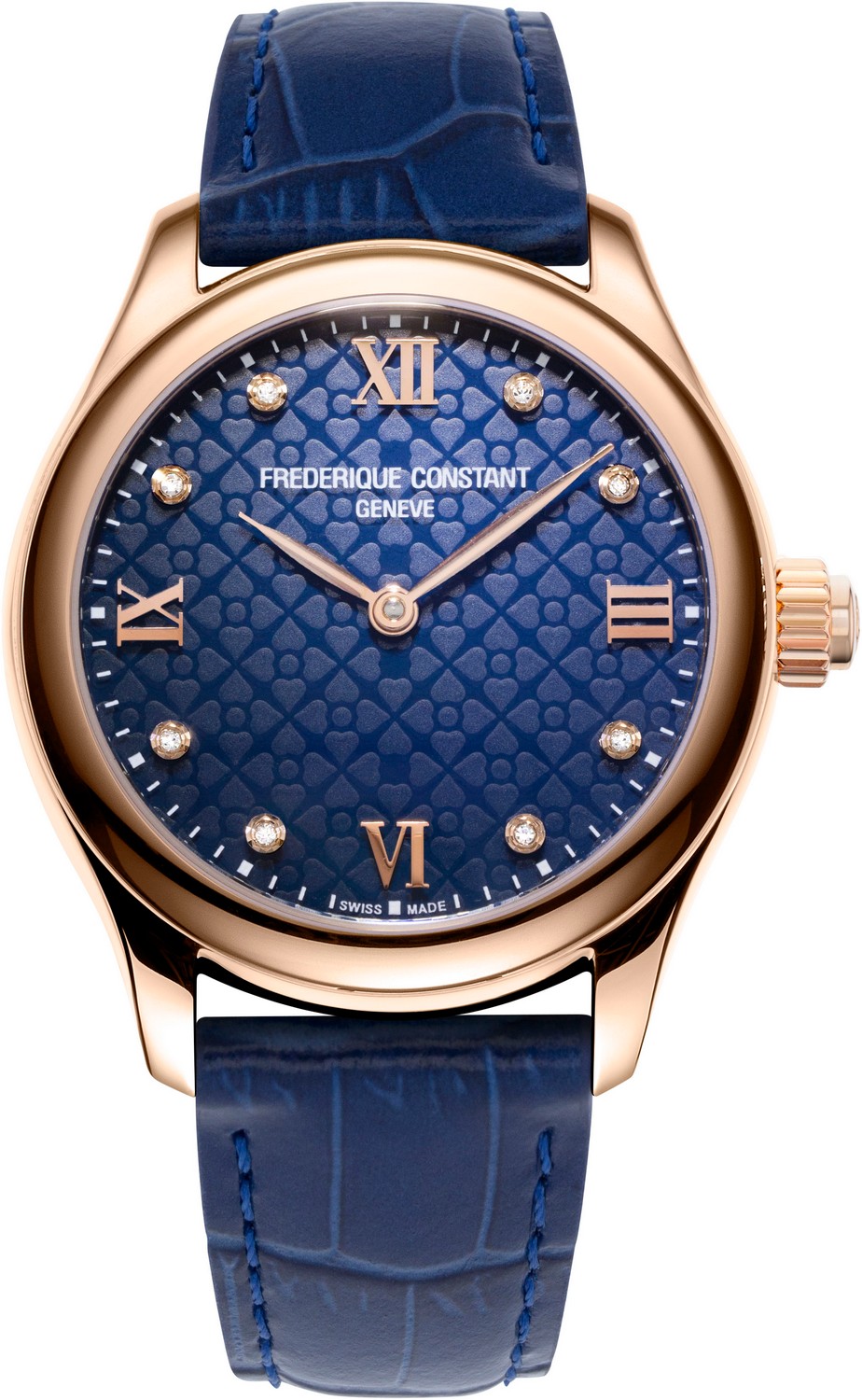 FREDERIQUE CONSTANT  Смарт часы: женские умные часы с функцией мониторинга пульса, сна и активности,синий циферблат с бриллиантами, стальной корпус, синий кожаный ремешок, в коплекте дополнительный синий ремешок из каучука, повседневный модный стиль