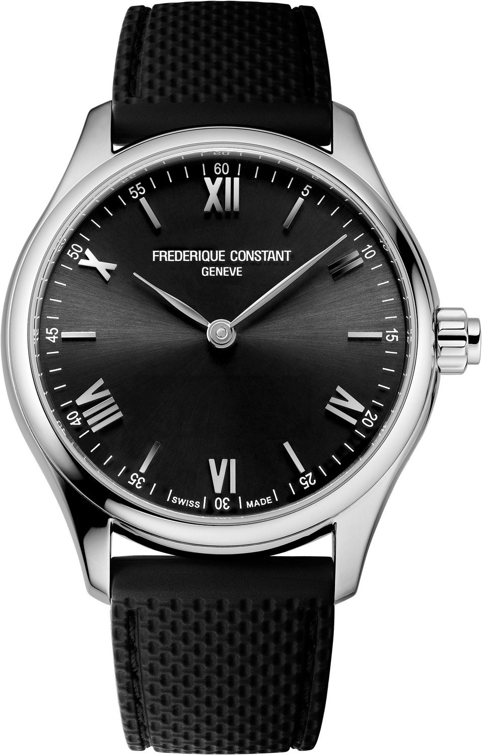 FREDERIQUE CONSTANT  Смарт часы: мужские умные часы с функцией мониторинга пульса, сна и активности, стальной корпус, черный циферблат, каучуковый ремешок черный, повседневный модный стиль