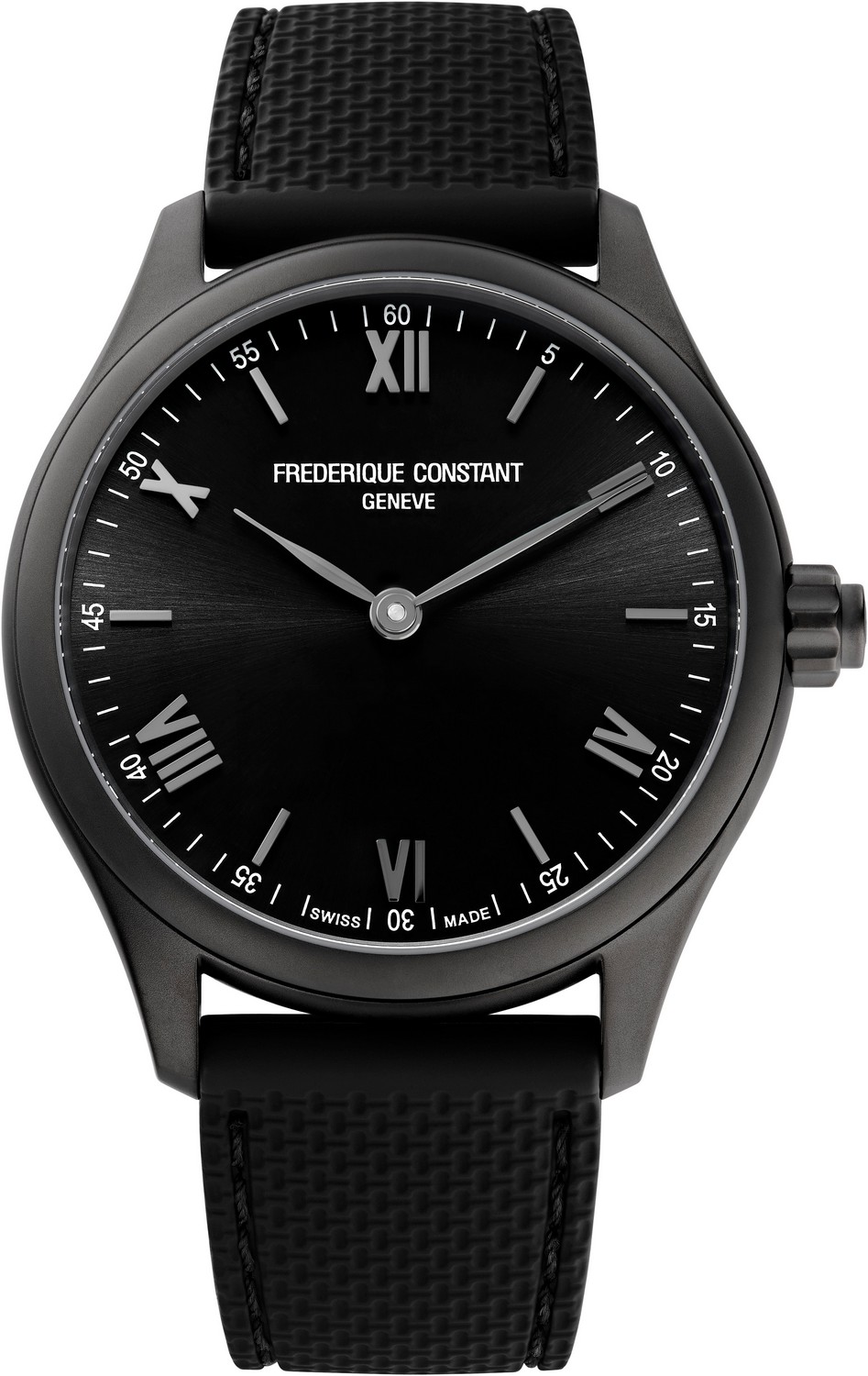 FREDERIQUE CONSTANT  Смарт часы: мужские умные часы с функцией мониторинга пульса, сна и активности, стальной корпус с черным PVD покрытием, черный циферблат, каучуковый ремешок черный, повседневный модный стиль