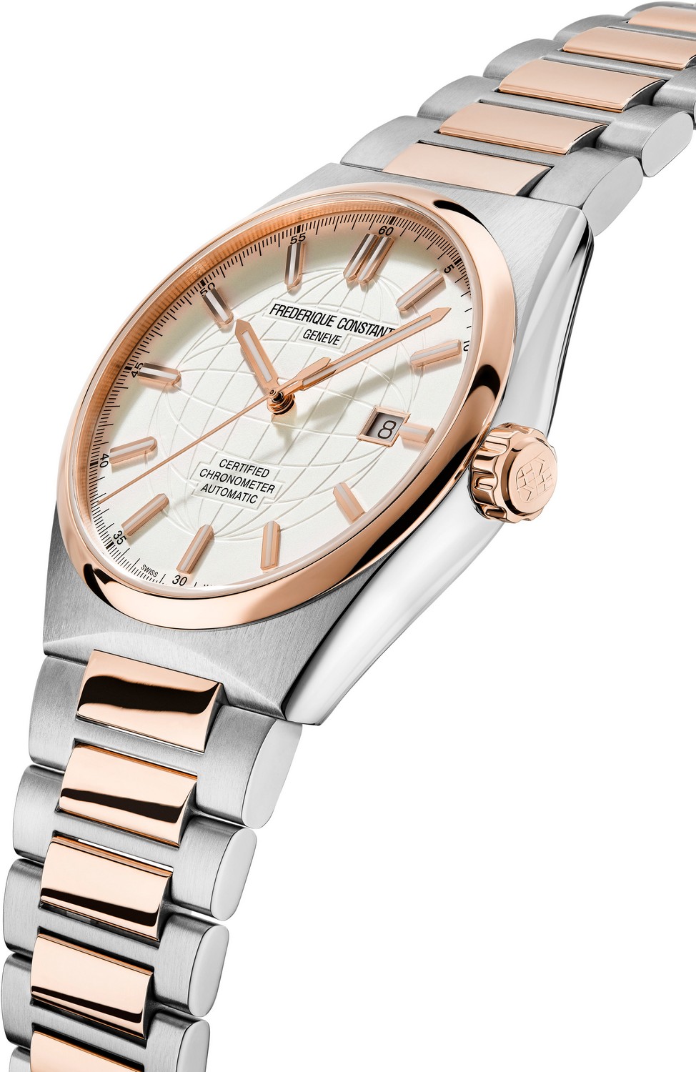 FREDERIQUE CONSTANT  Мужские швейцарские часы с автоматическим механизмом, хронометр, стальной корпус с частичной позолотой, серебристый циферблат, стальной браслет, спортивный стиль, дополнительный коричневый каучуковый ремешок