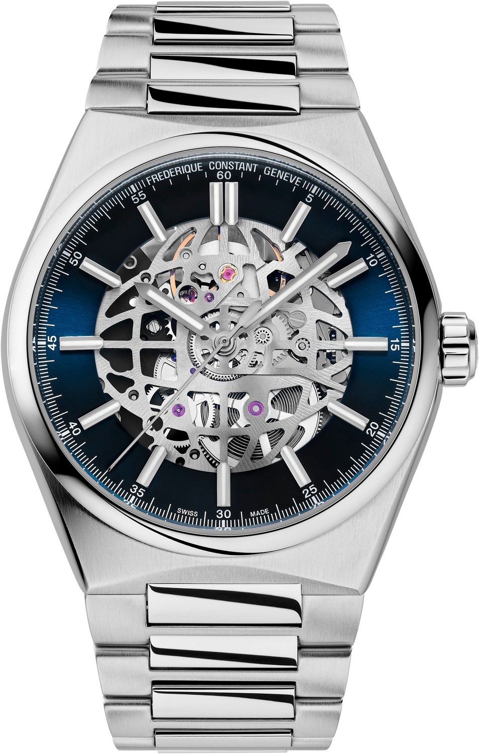 FREDERIQUE CONSTANT  Уникальная модель с циферблатом скелетон, автоматический механизм, корпус из стали на браслете, в комплекте синий каучуковый ремень