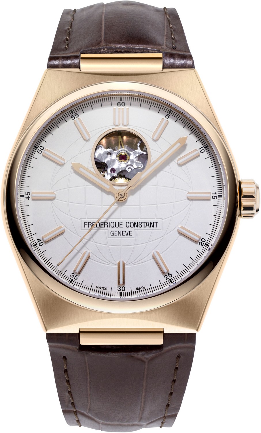 FREDERIQUE CONSTANT  Мужские швейцарские часы с автоматическим механизмом, позолоченый корпус, серебристый циферблат, коричневый кожаный ремень, спортивный стиль, дополнительный коричневый каучуковый ремешок, система easy-change