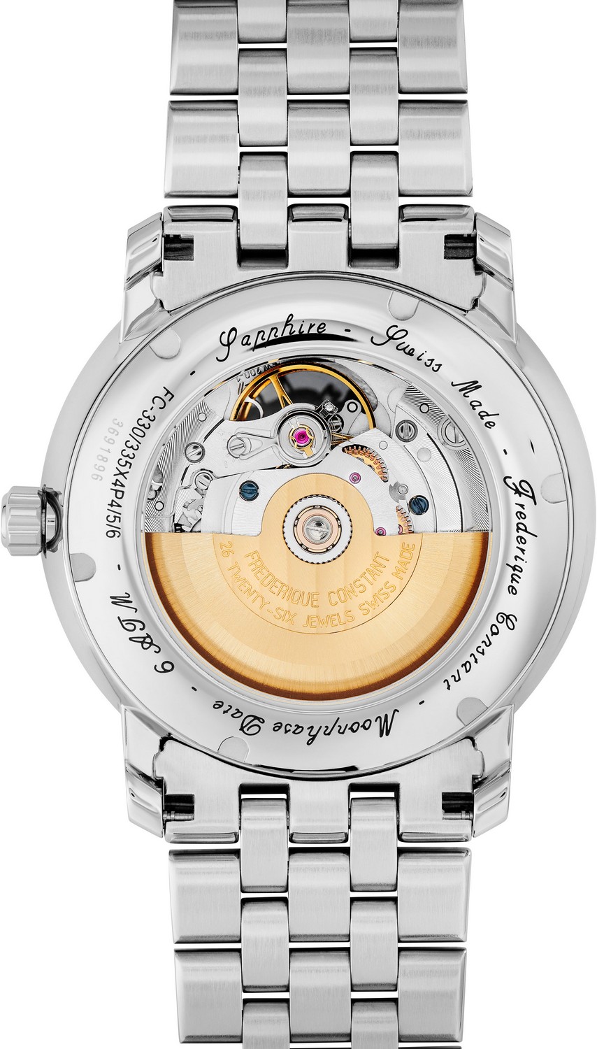 FREDERIQUE CONSTANT  Классические мужские швейцарские часы, автоматический маханизм, стальные, на металлическом браслете, идеально подходят под деловой костюм и повседневный стиль, фазы Луны, открытый баланс
