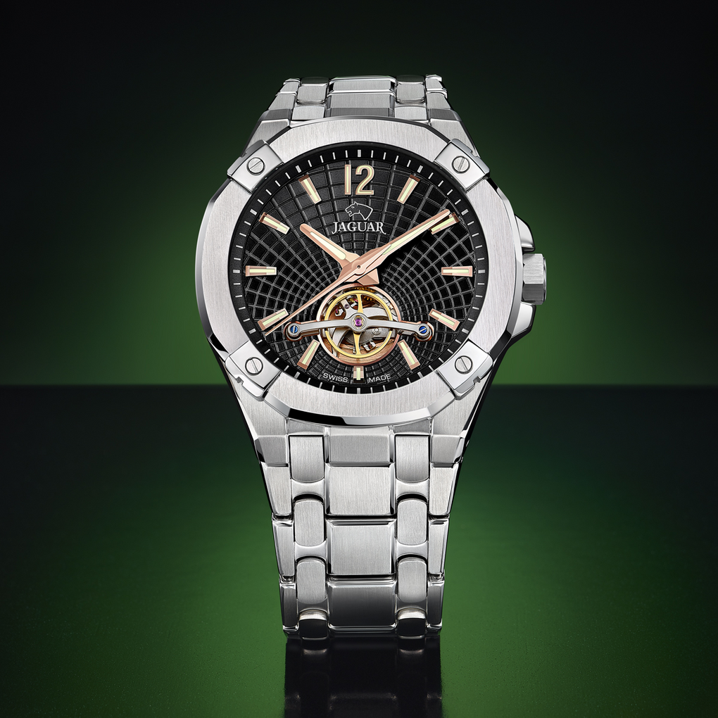 JAGUAR  Мужские швейцарские часы, автоматический механизм newton soprod, сталь, 44мм