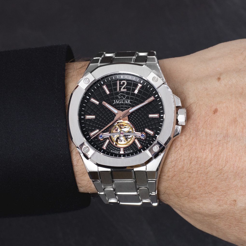 JAGUAR  Мужские швейцарские часы, автоматический механизм newton soprod, сталь, 44мм