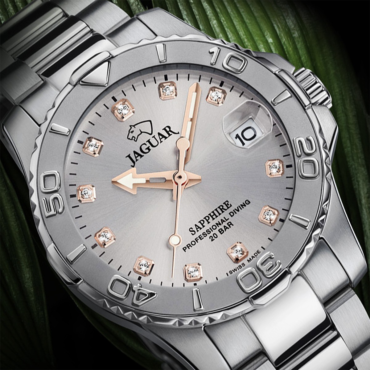 JAGUAR  Женские швейцарские часы, кварцевый механизм, сталь, 34 мм