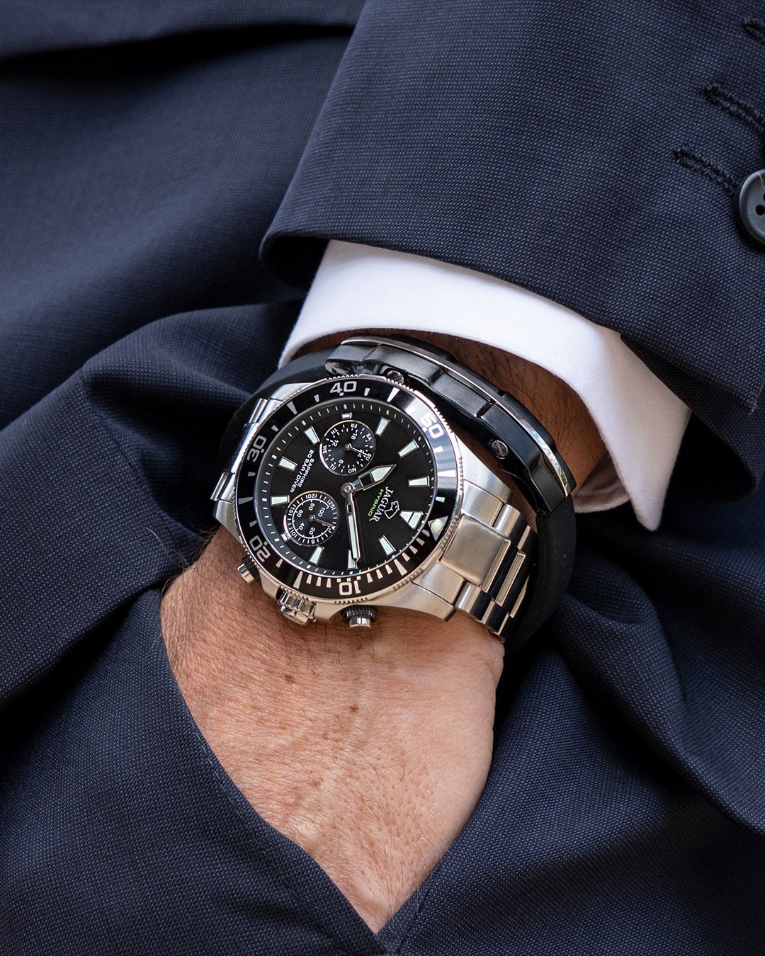 JAGUAR  Мужские швейцарские часы, гибридный механизм, сталь, 45,7 мм