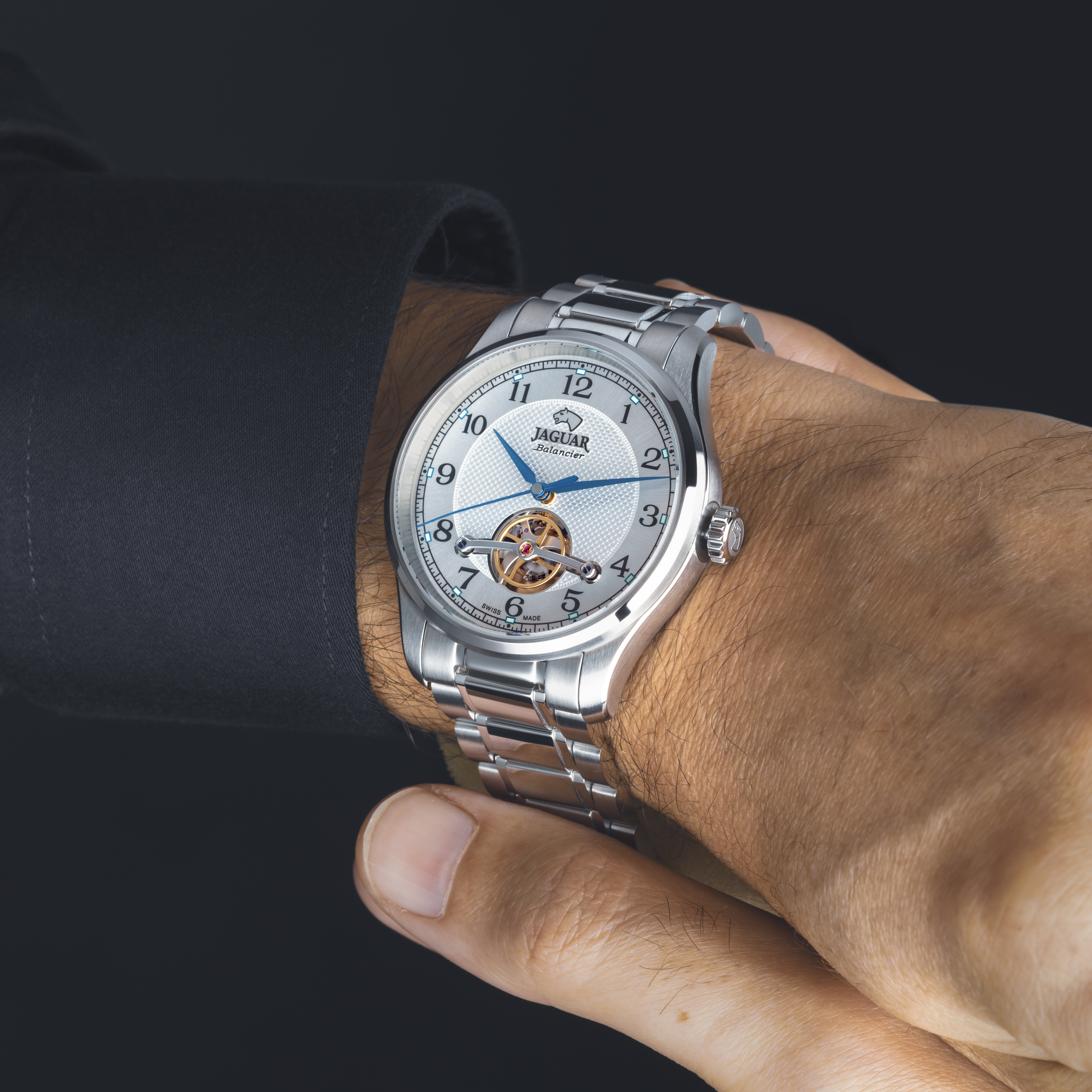 JAGUAR  Мужские швейцарские часы, автоматический механизм newton soprod, сталь, 41,5 мм